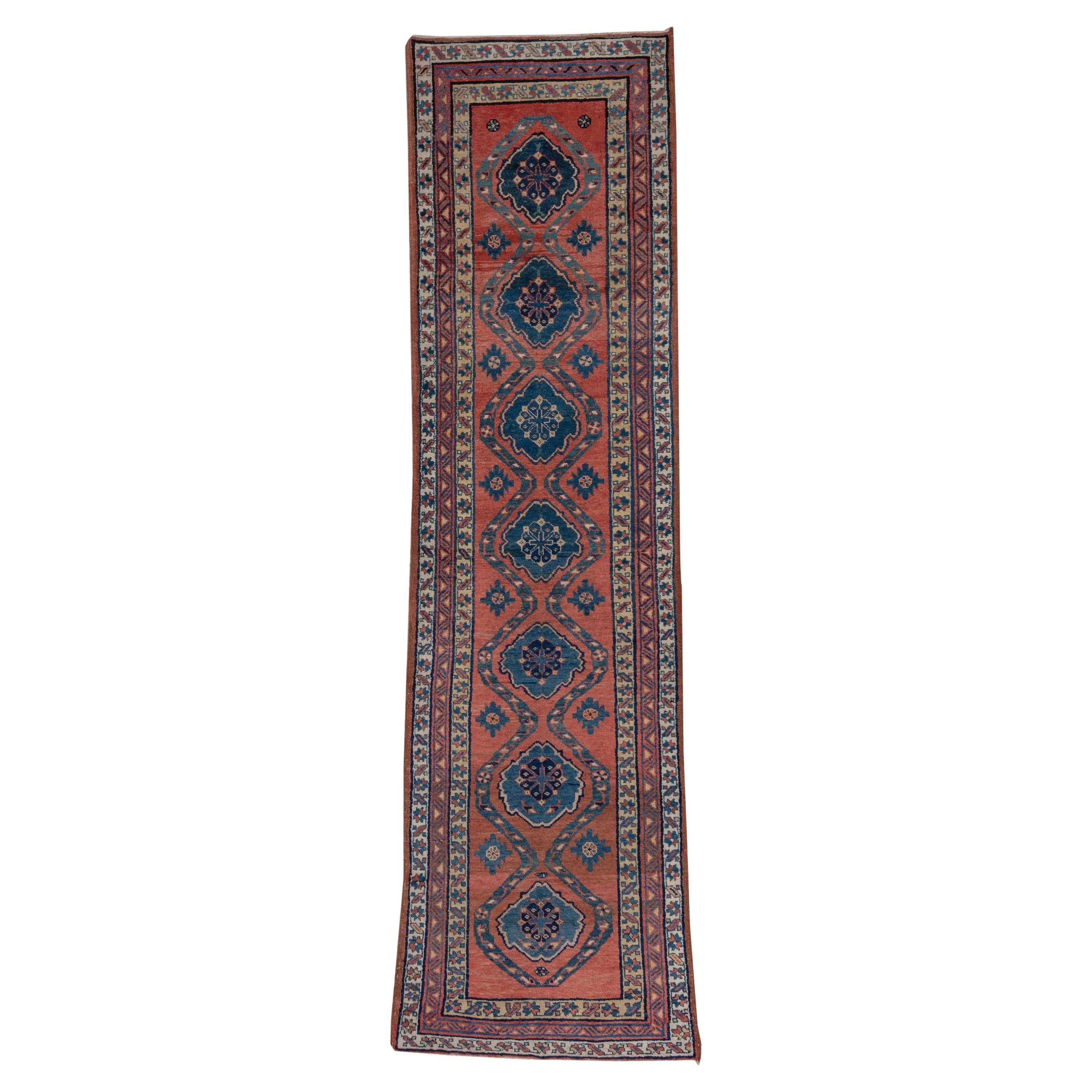 Fine Antique Northwest Persian Tribal Runner, Bright Red Field, Blue Accents For Sale