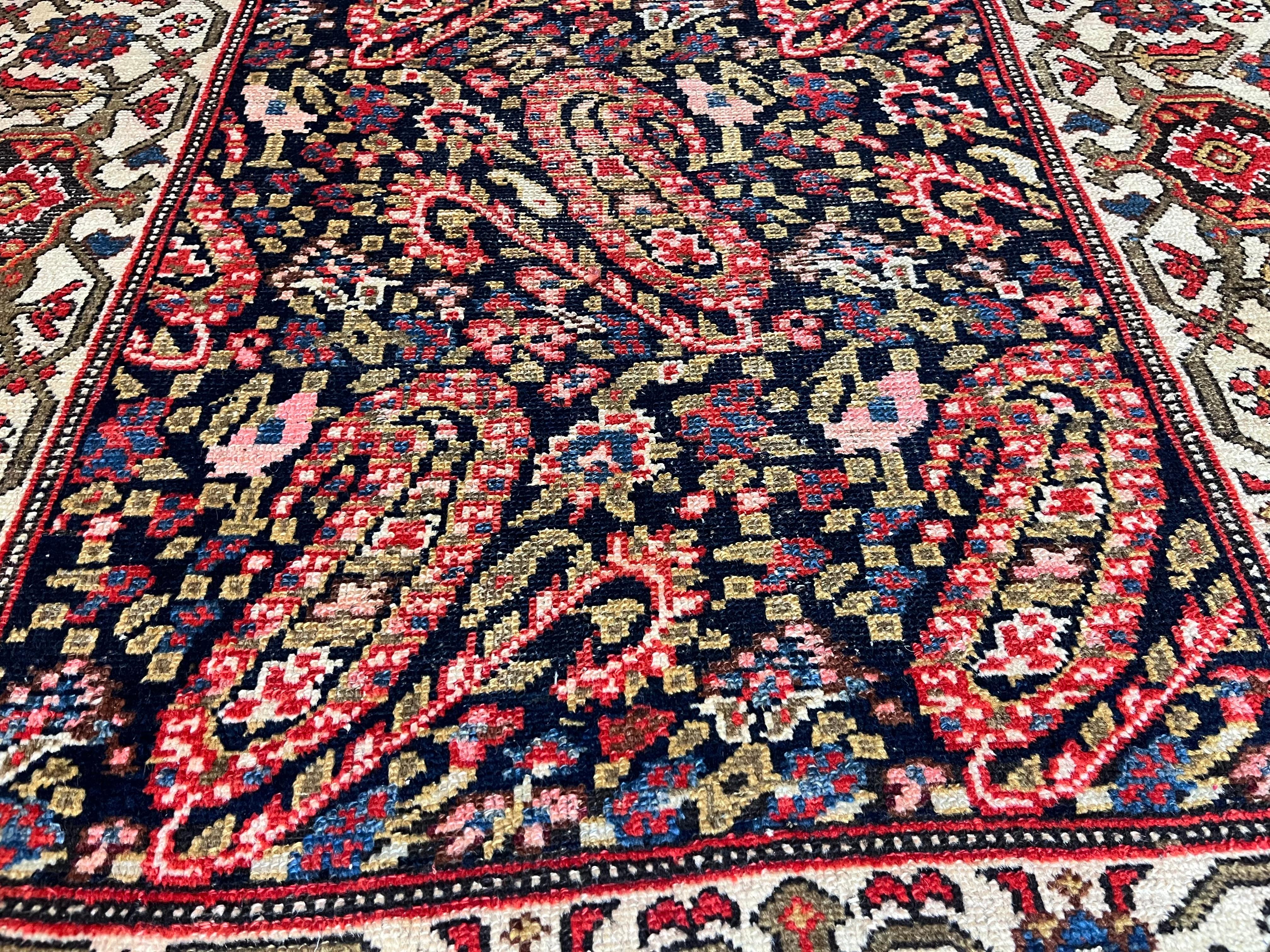Laine Tapis court ancien du nord-ouest de la Perse en laine sur laine 3'5