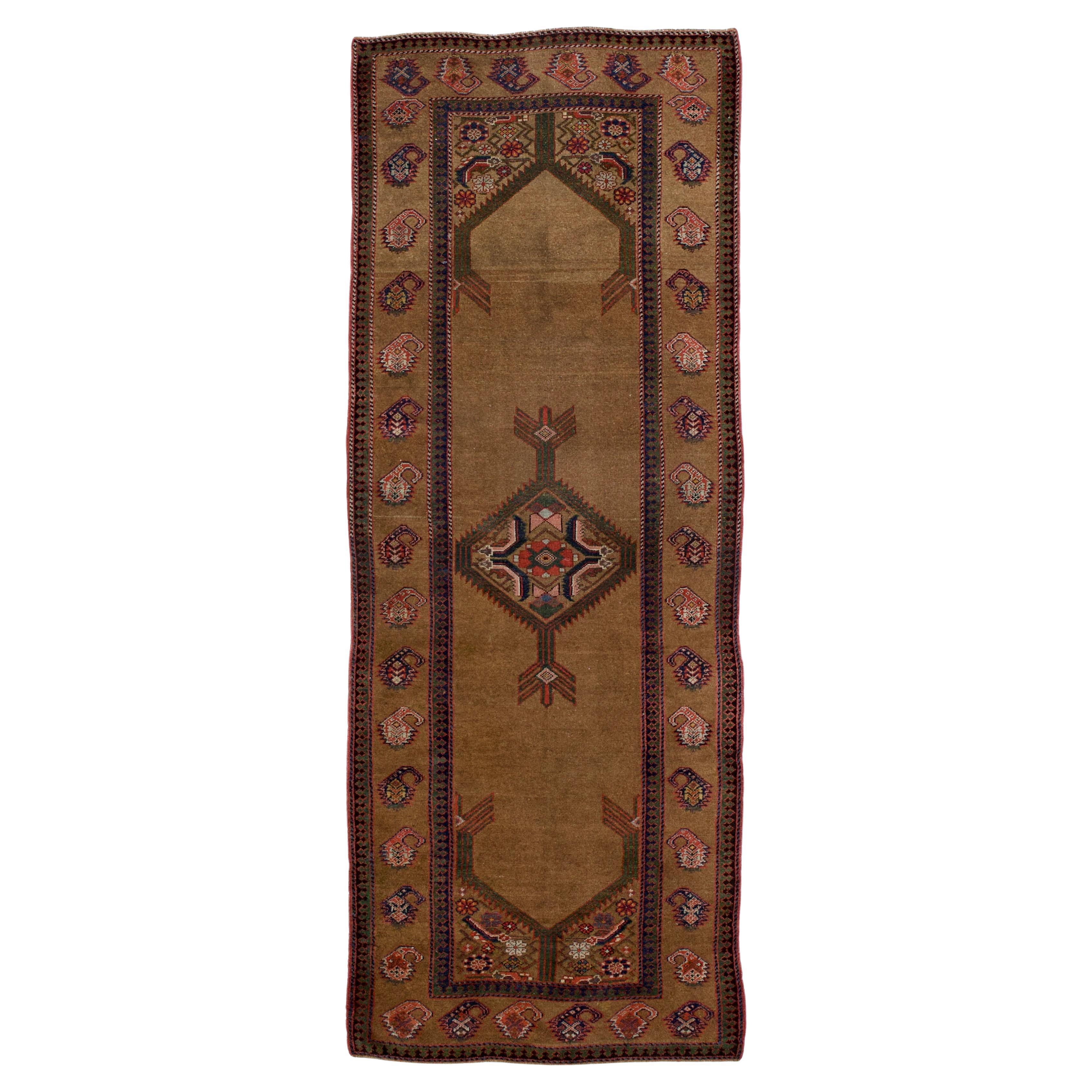 Fine Antique NW Persian Camel Hair Rug 3'8" x 9’8” For Sale