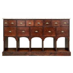 Fine Antique Oak Marble Top Apothecary Cabinet