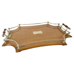 Fine Antique Oak & silver plated Gallery Serving Tray