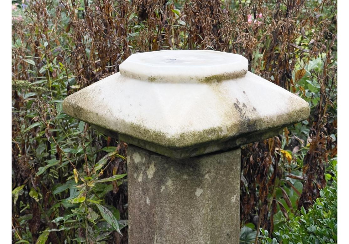 Fine Antique Octagonal Cut Marble Garden Pedestal In Distressed Condition For Sale In Bridgeport, CT