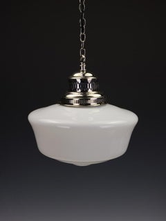 Fine Antique Opaline Pendant Light with Silver-Plated Gallery