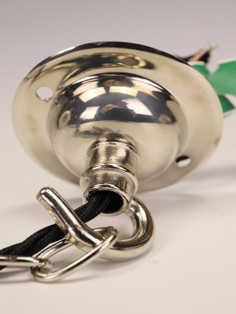 XX secolo Raffinata lampada a sospensione opalina antica con galleria placcata in argento in vendita