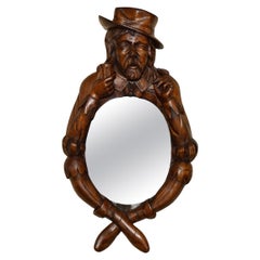 FINE ANTiQUE ORIGINAL BLACK FOREST FOLK ART ESPEJO DE PARED DE CHAP CON ABEJA EN LA NARIZ