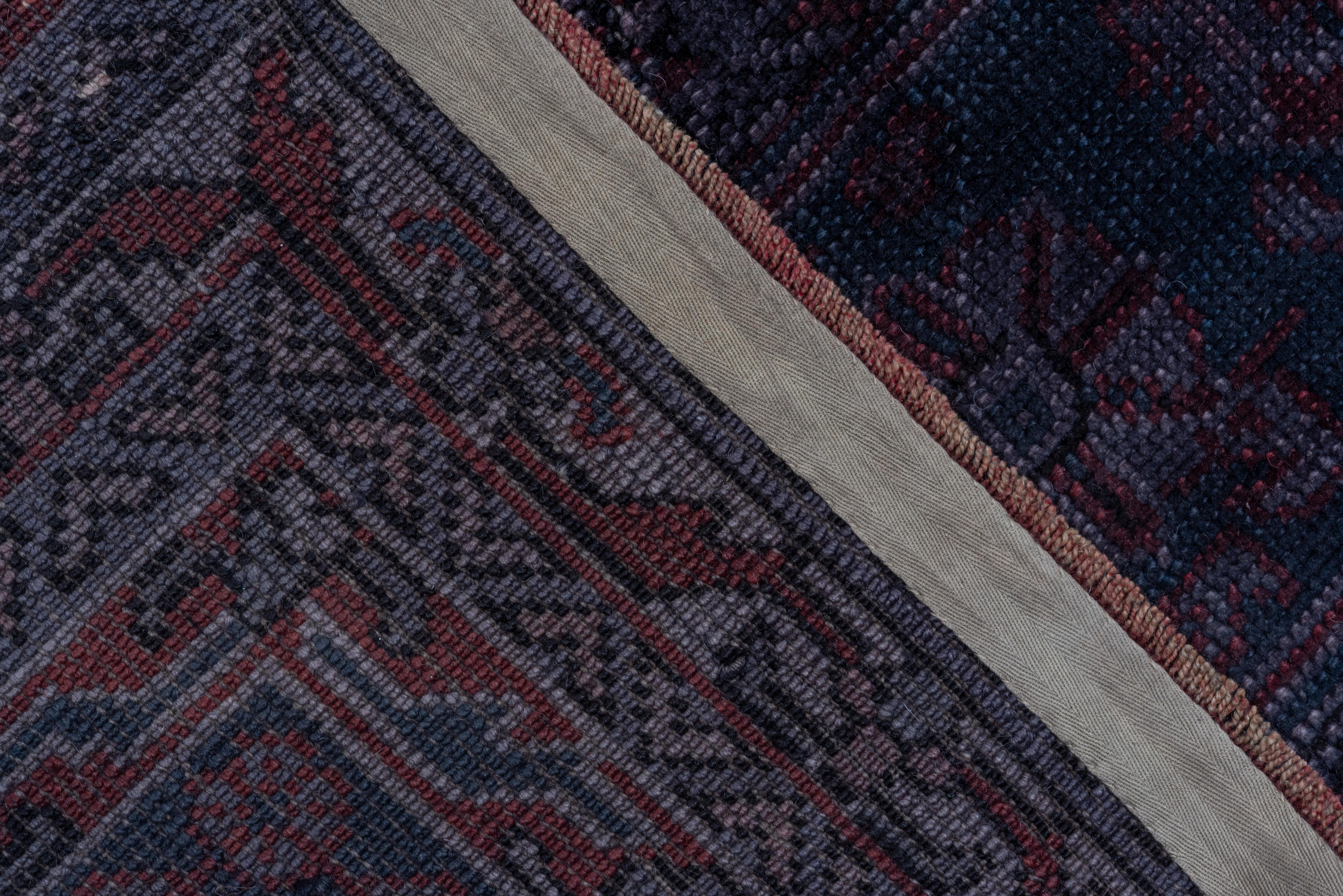 Wool Fine Antique Oushak Rug, Ruby Red Field, Navy and Purple Outer Field and Borders