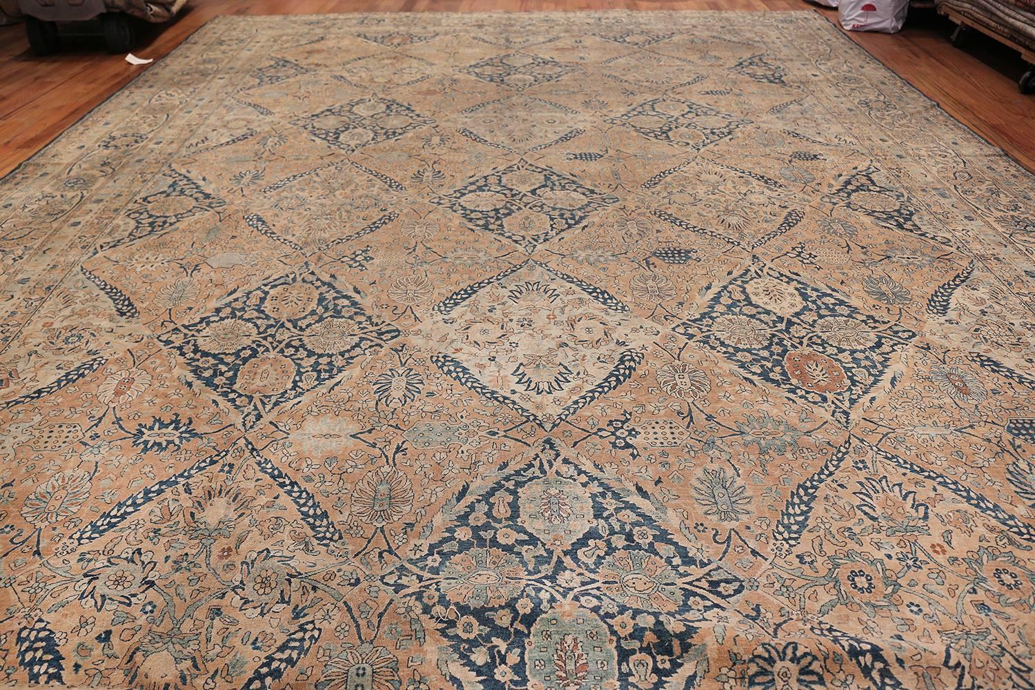 Fine Antique Oversized Lattice Garden Persian Kerman Rug. Size: 13' 4