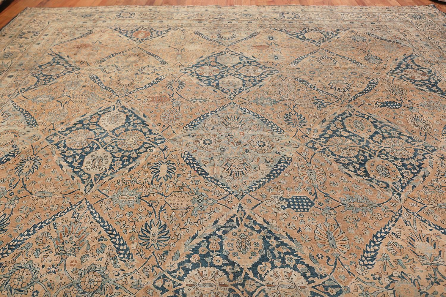 Fine Antique Oversized Lattice Garden Persian Kerman Rug. Size: 13' 4