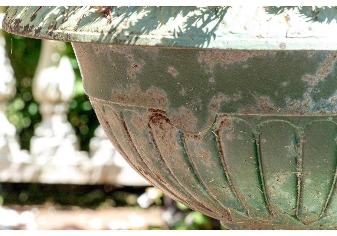 Paire d'urnes de jardin en fonte peinte sur socle en vente 1