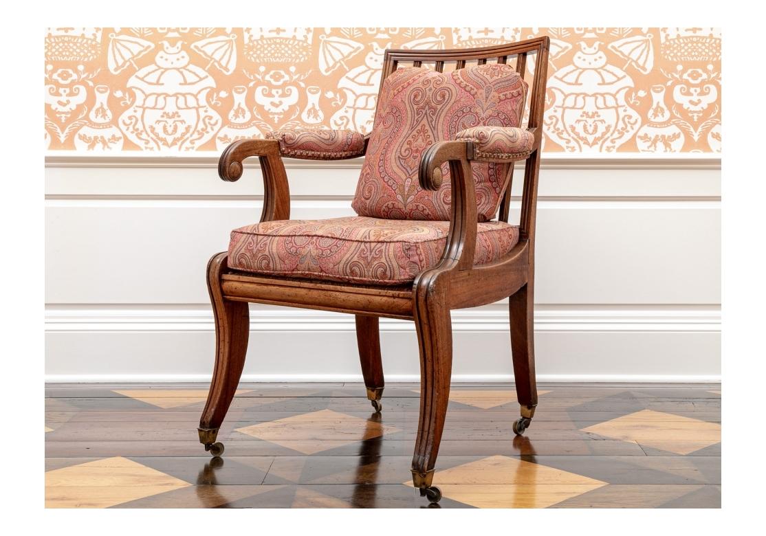 Fine Antique Paisley Upholstered Regency Style Armchair For Sale 8