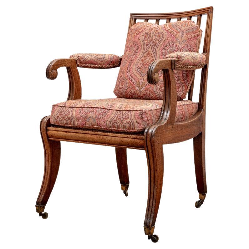 Fine Antique Paisley Upholstered Regency Style Armchair For Sale
