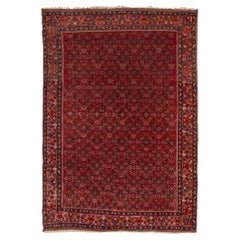 Fine Antique Persian Bidjar Carpet, Red Field, All-Over Field, Pink Borders