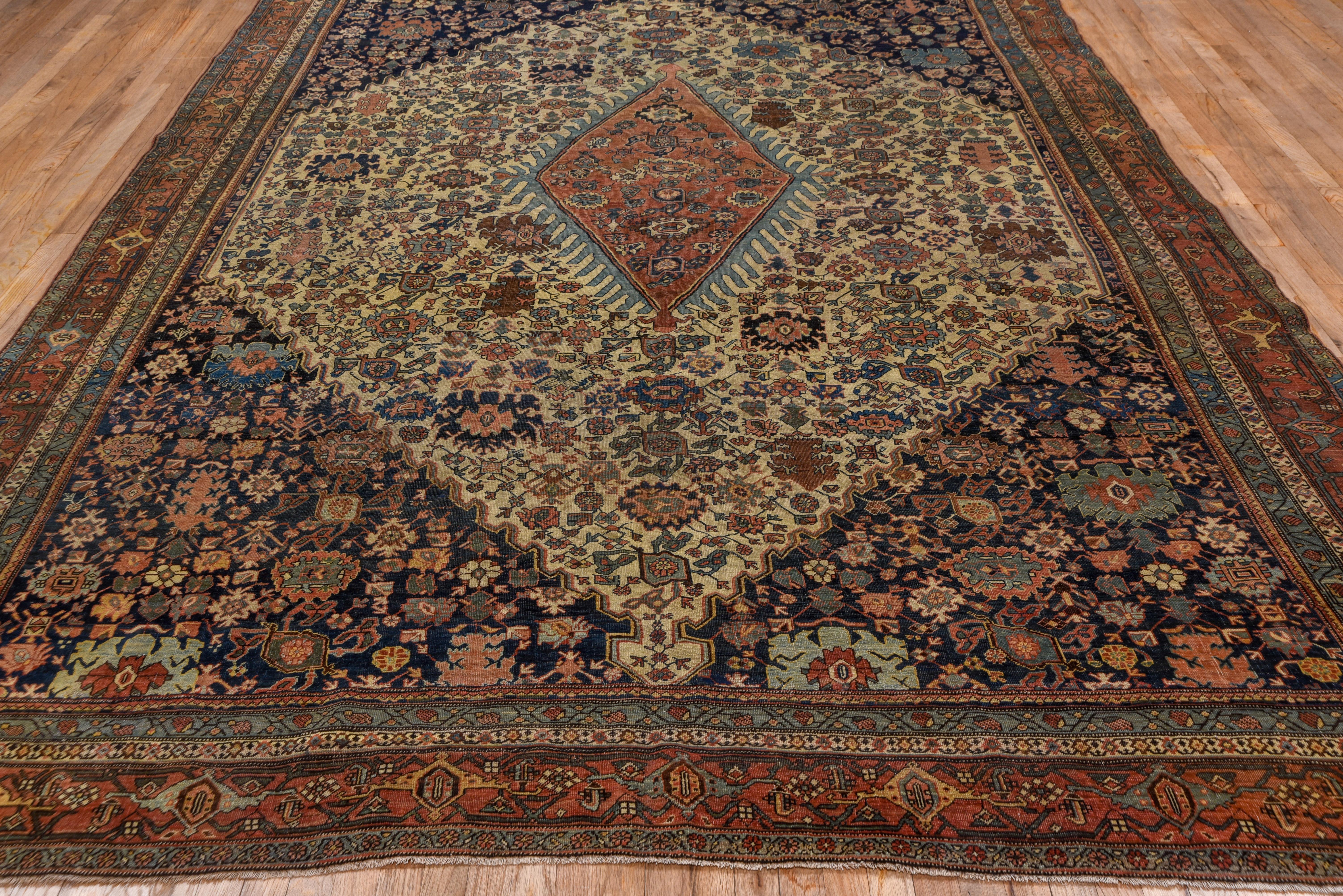 Hand-Knotted Fine Antique Persian Bidjar Carpet, Rich Colors, Crab Design For Sale