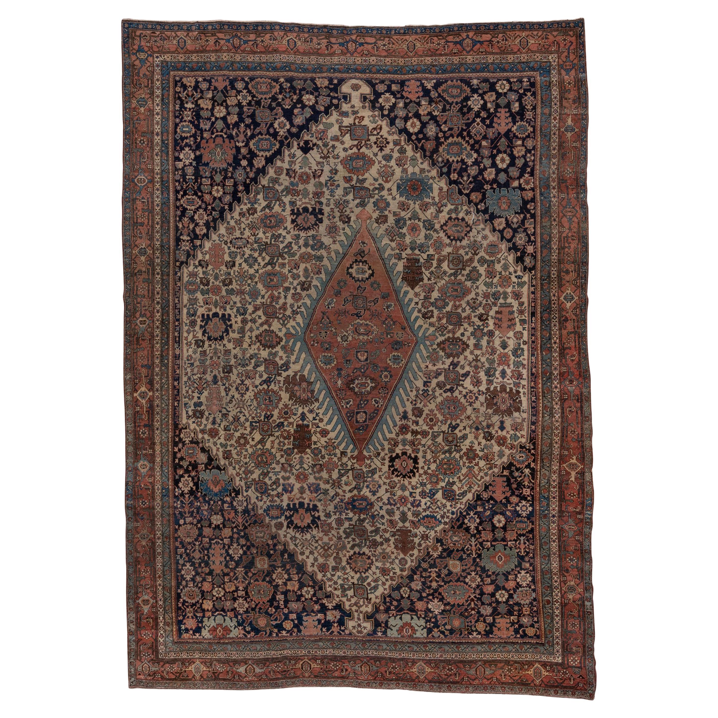 Fine Antique Persian Bidjar Carpet, Rich Colors, Crab Design For Sale