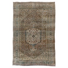 Fine Antique Persian Bidjar Rug, Brown FIeld, Blue Green and Ivory Accents