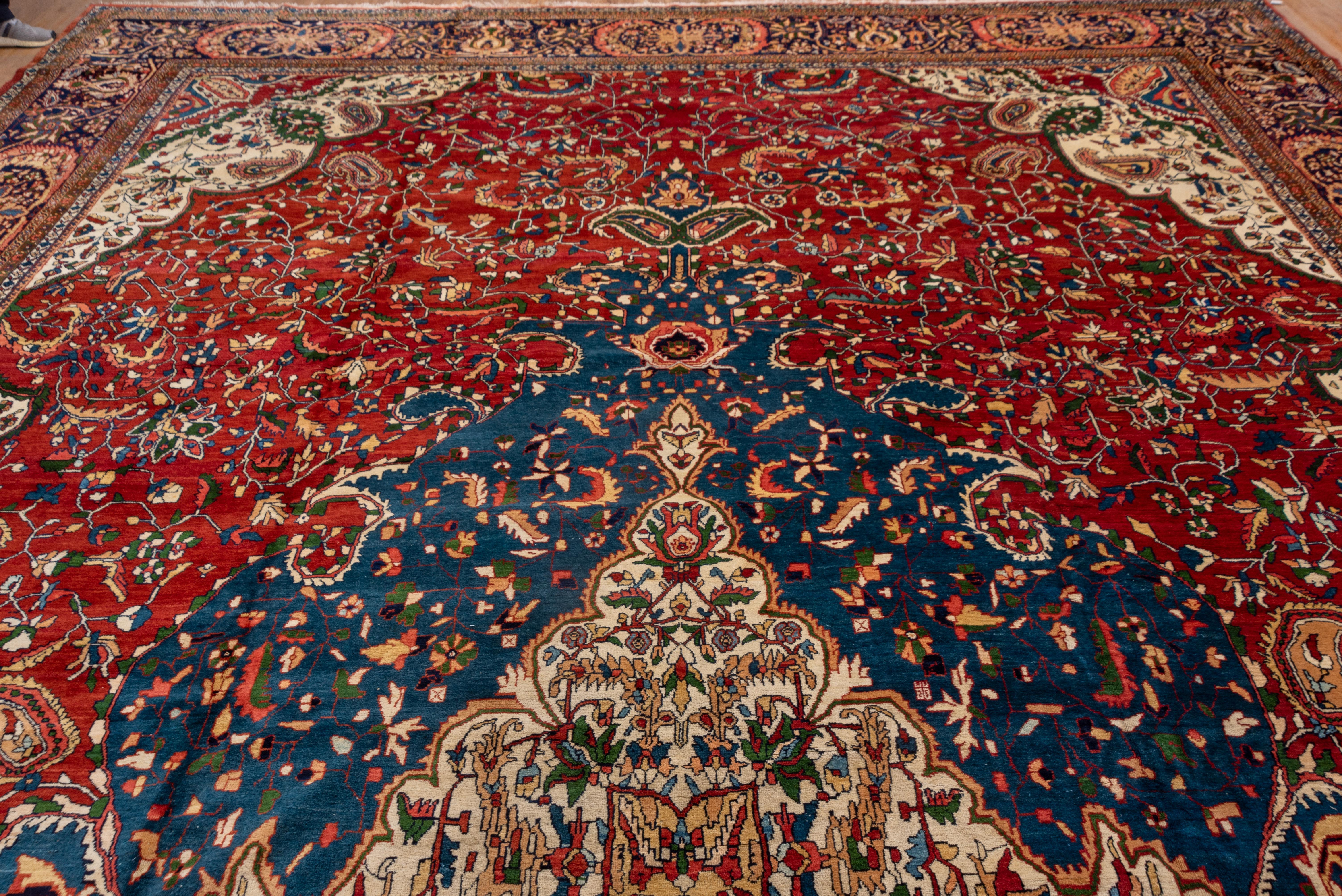 Sarouk Farahan Fine Antique Persian Farahan Sarouk Carpet, Red Outer Field, Amazing Rich Colors For Sale
