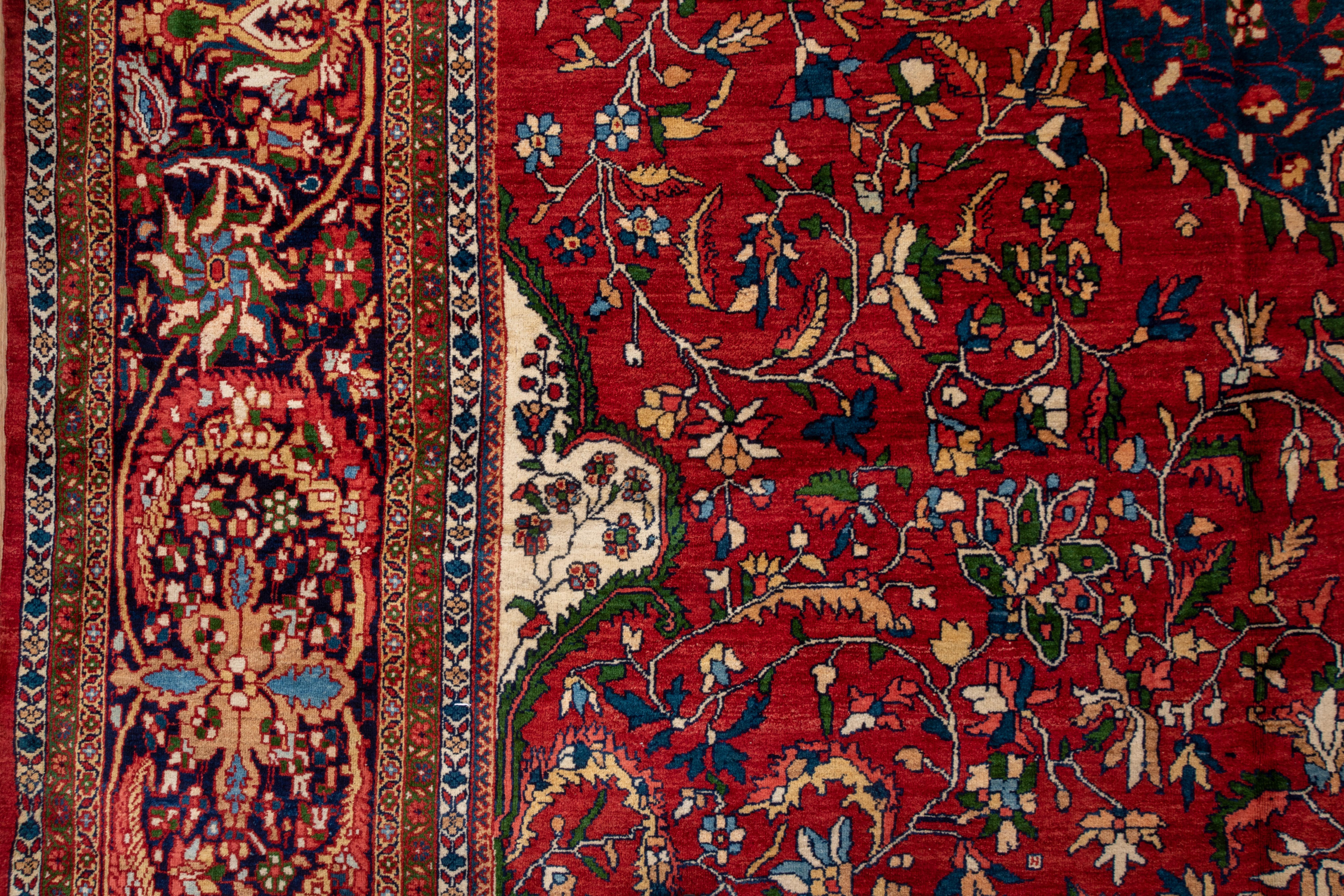 Wool Fine Antique Persian Farahan Sarouk Carpet, Red Outer Field, Amazing Rich Colors For Sale