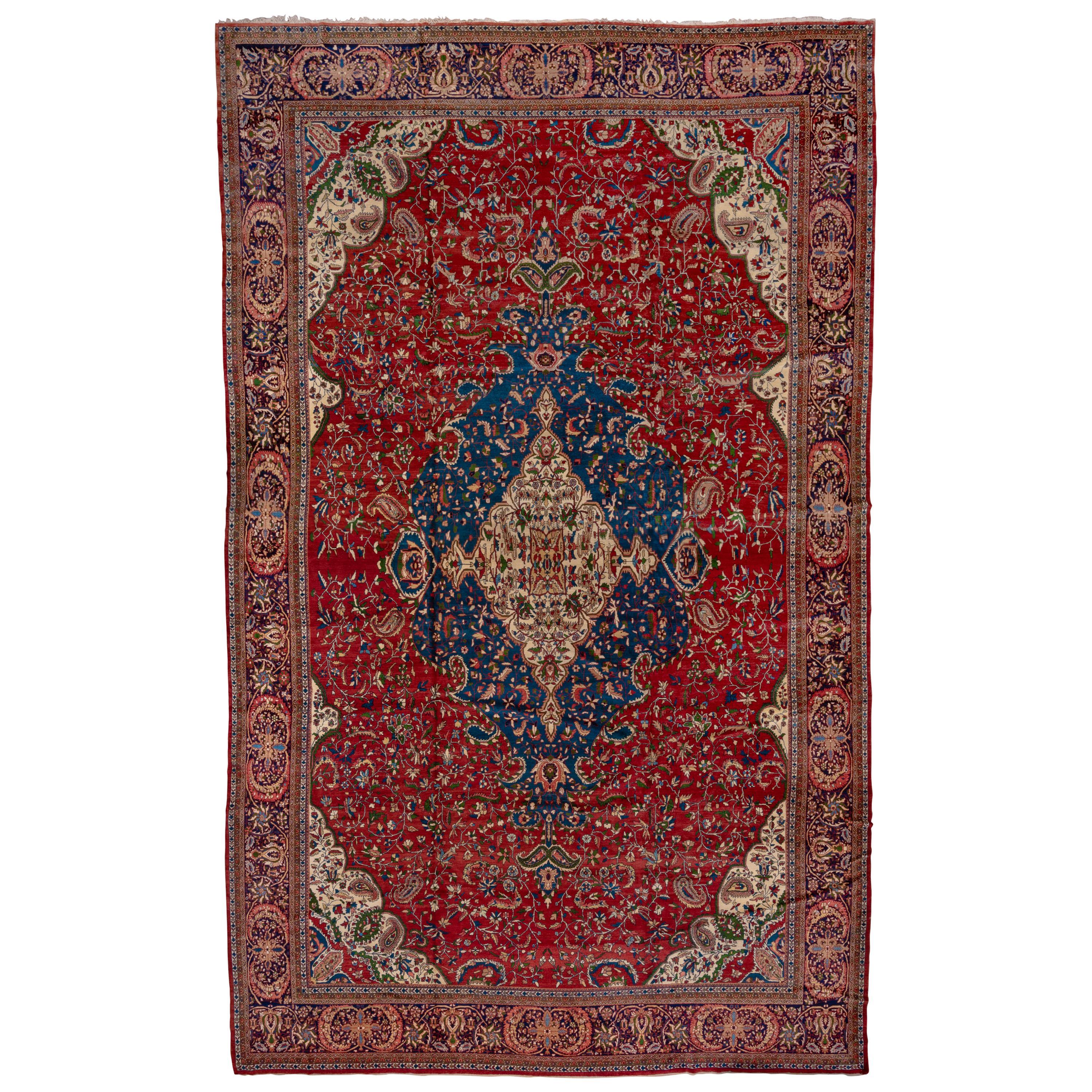 Antiker persischer Farahan Sarouk-Teppich, rotes Außenfeld, erstaunliche, reichhaltige Farben