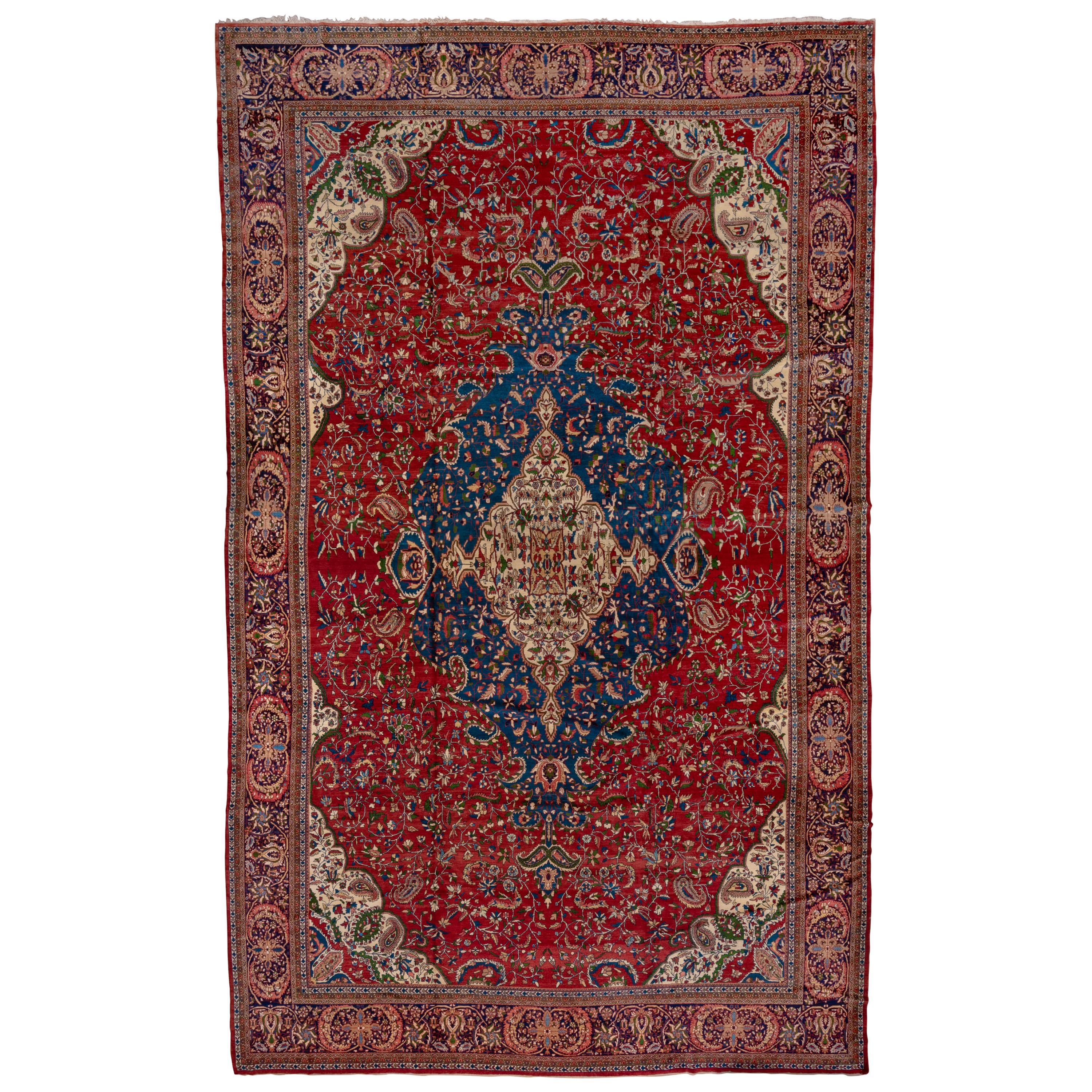 Fine Antique Persian Farahan Sarouk Carpet, Red Outer Field, Amazing Rich Colors For Sale