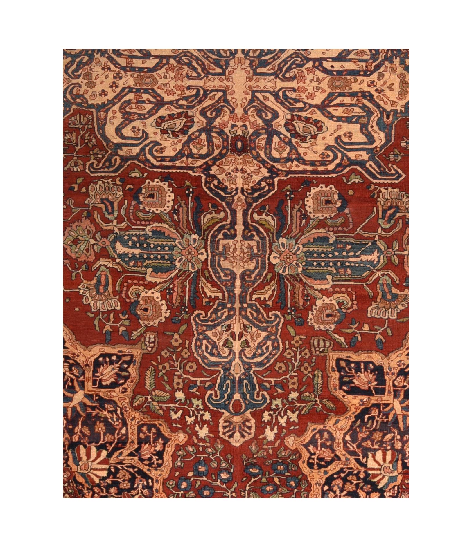 Hand-Knotted Antique Persian Farahan Sarouk Area Rug For Sale