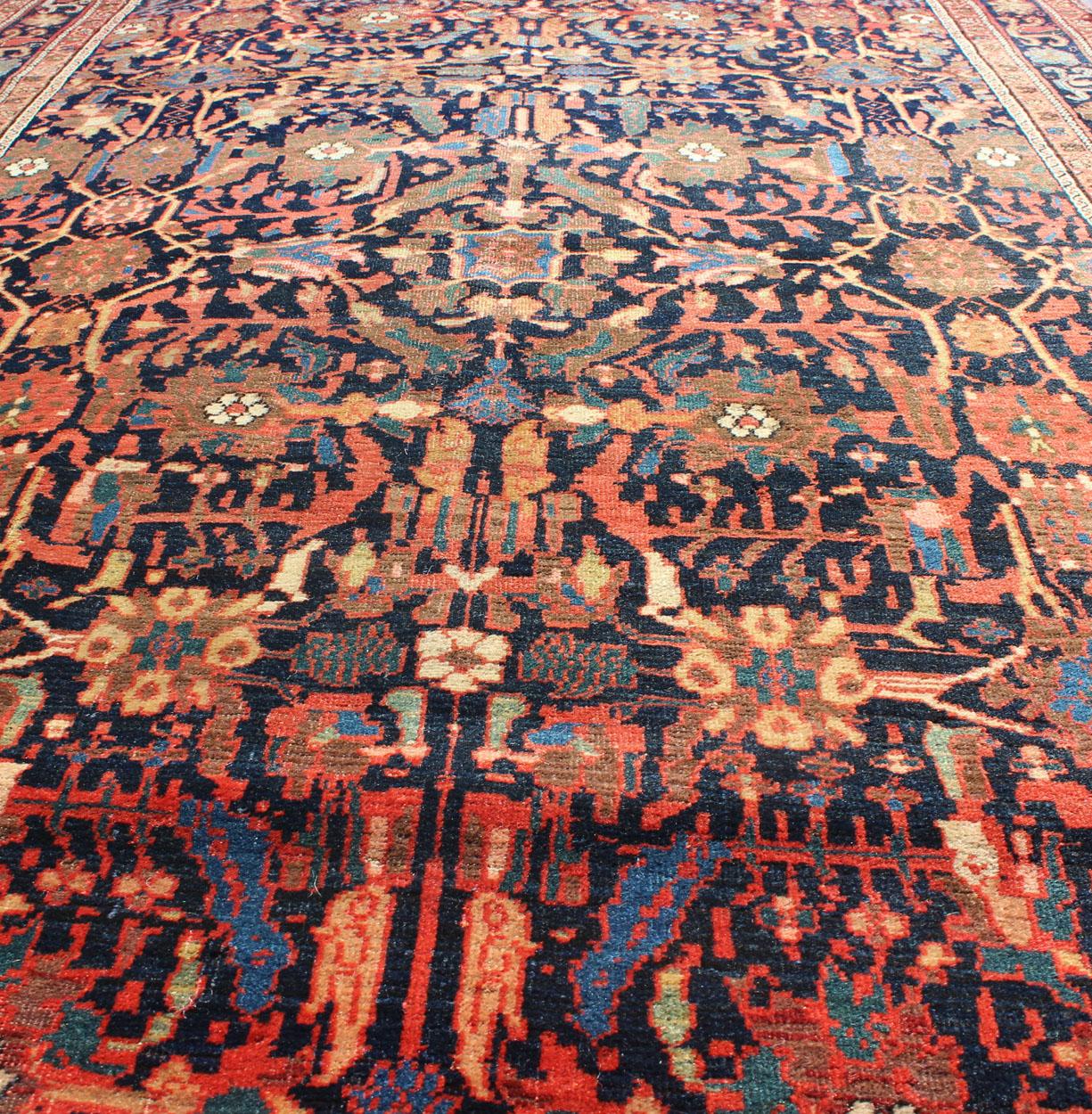 Sarouk Farahan 19th Century Antique Faraghan Sarouk With All-Over Design in Navy Background For Sale
