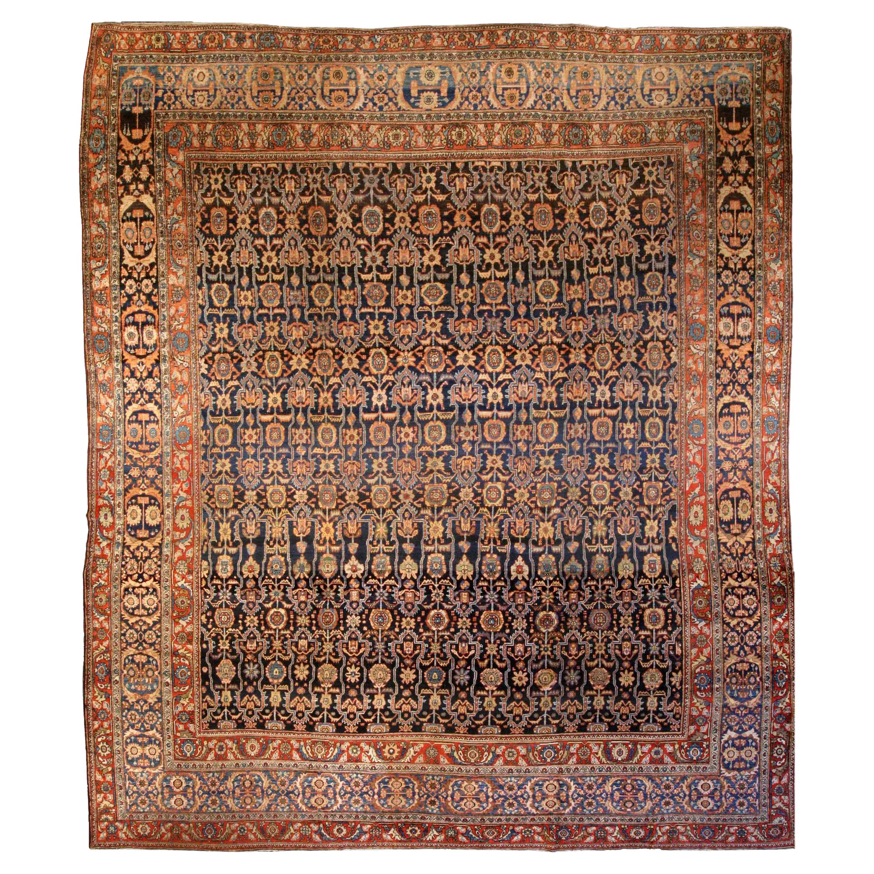 Antique Persian Feraghan Botanic Handmade Wool Rug For Sale