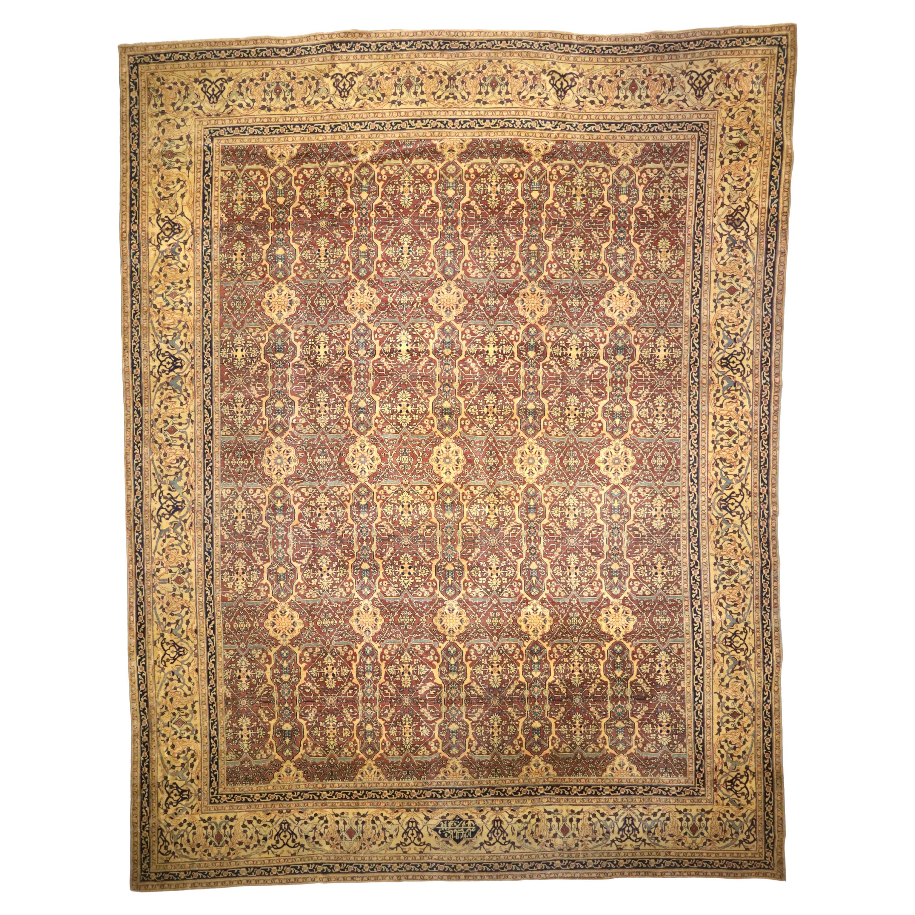 Fine Antique Persian Haji Jalili Tabriz Rug 10'6" x 13’7" For Sale