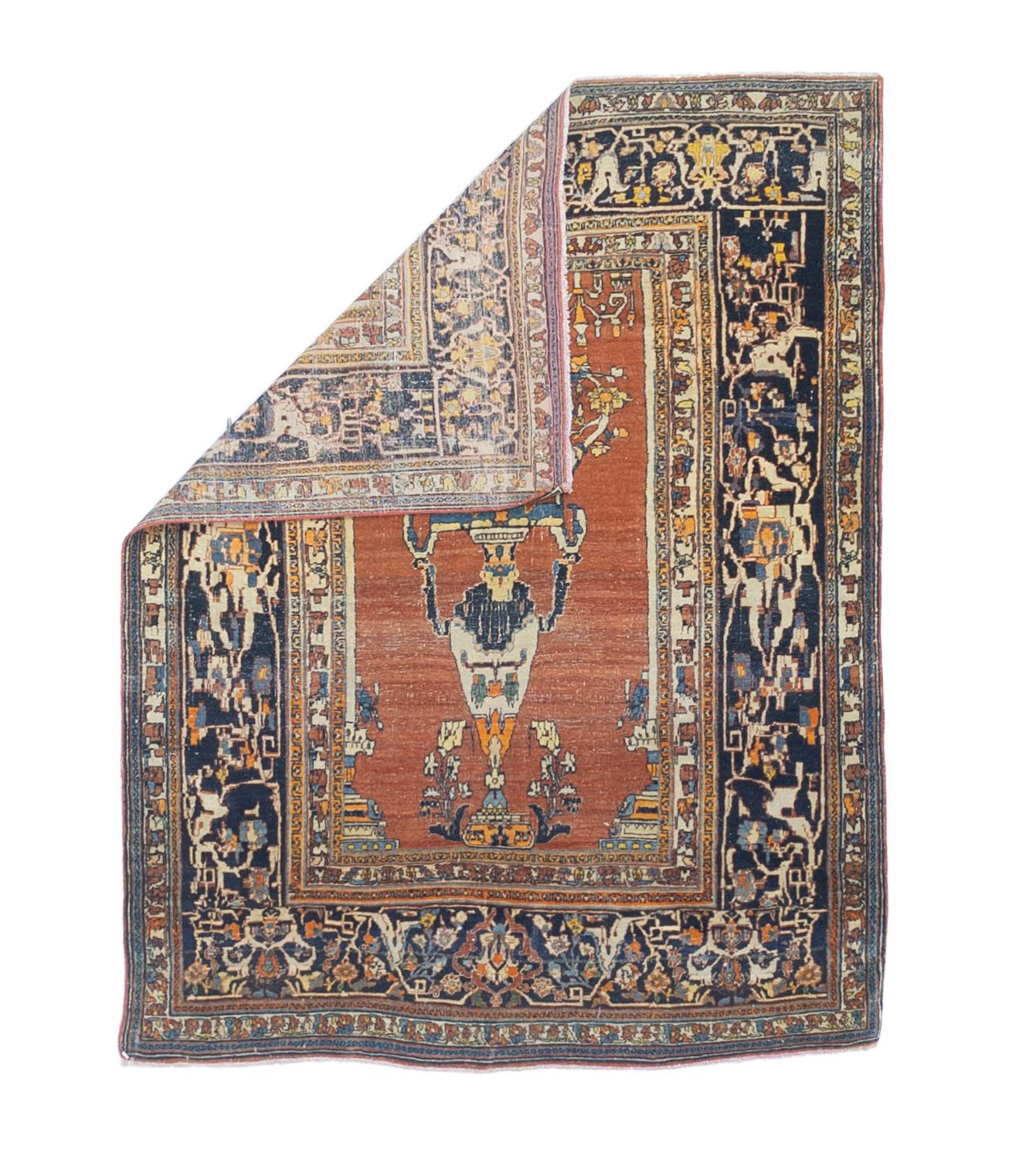 Fine Antique Persian Haji Jalili Tabriz Rug 4’4” x 5’9”. The well-woven to finely knotted 1890 to 1910 pieces woven in the eponymous workshop or its  copyists, in Tabriz, in formats ranging from mats  to giant carpets, with prayer (niche), allover