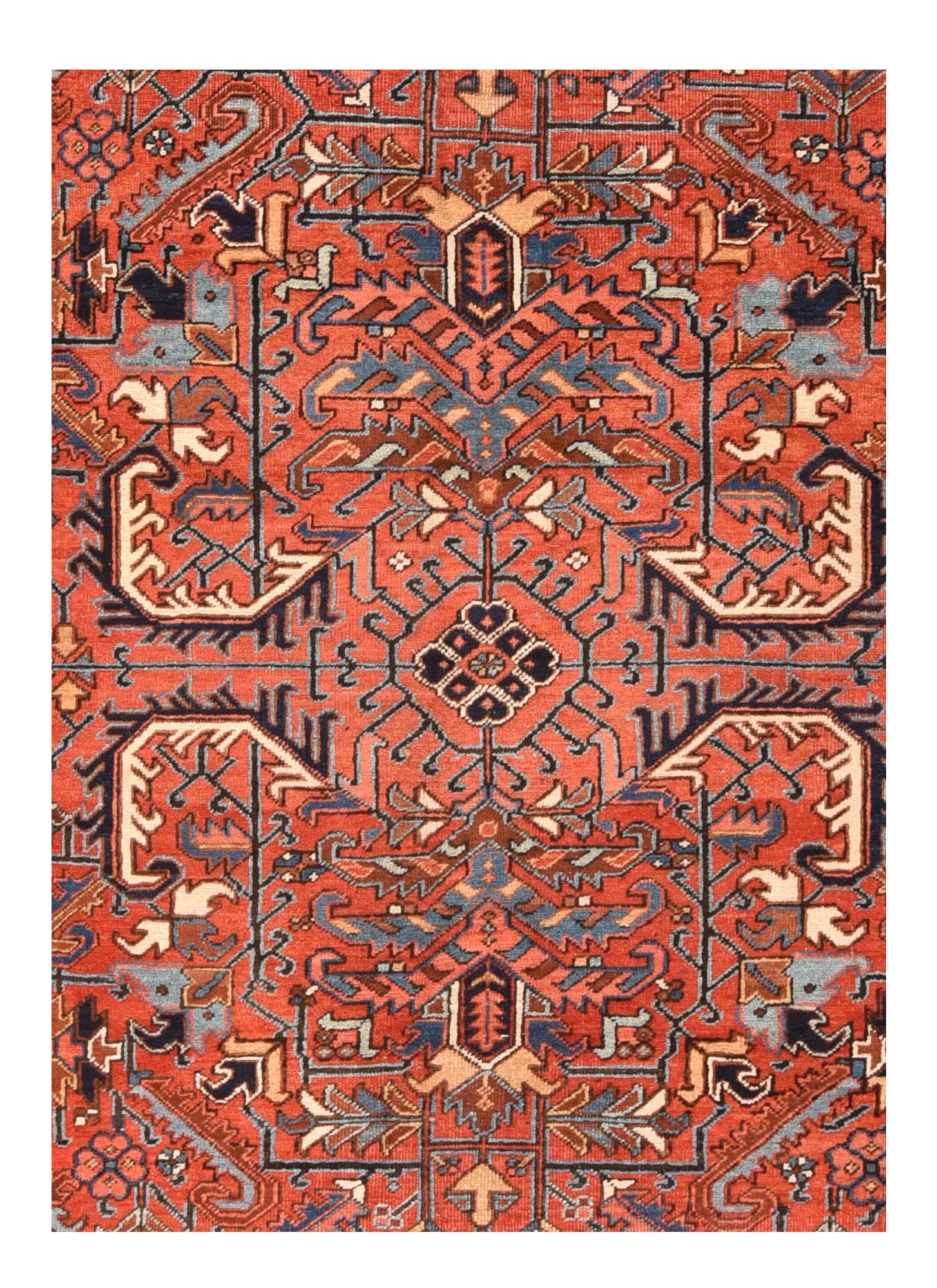 Asian Vintage Persian Heriz Area Rug, Hand Knotted, circa 1900