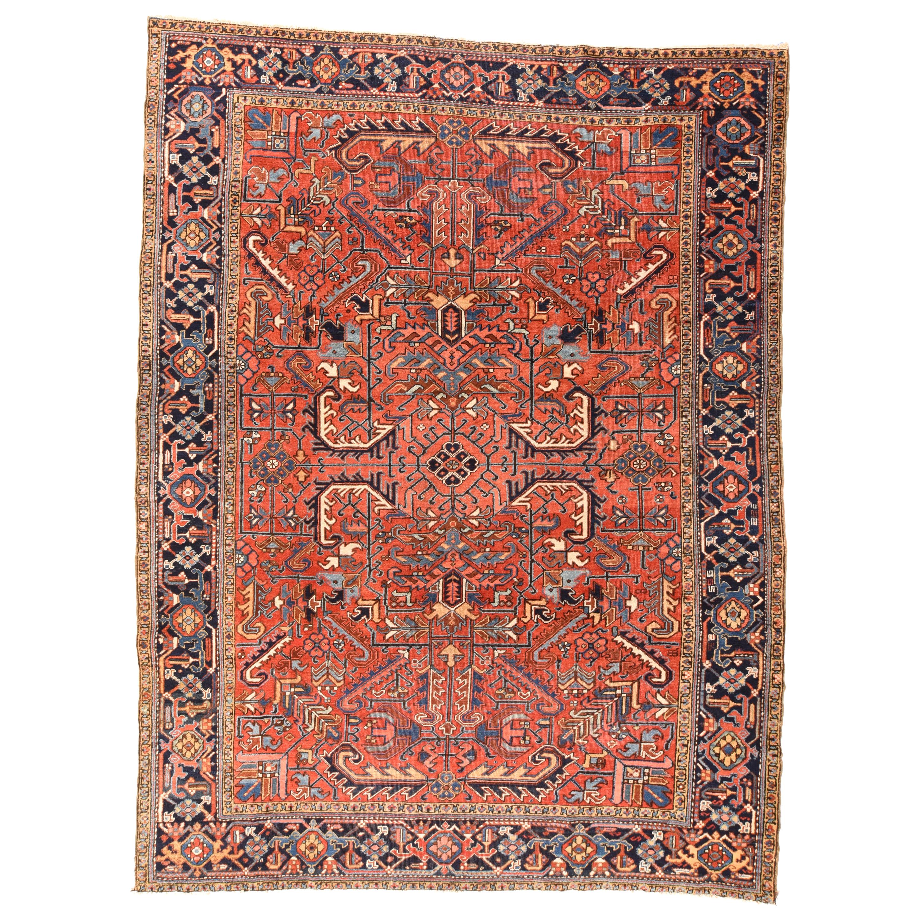 Vintage Persian Heriz Area Rug, Hand Knotted, circa 1900
