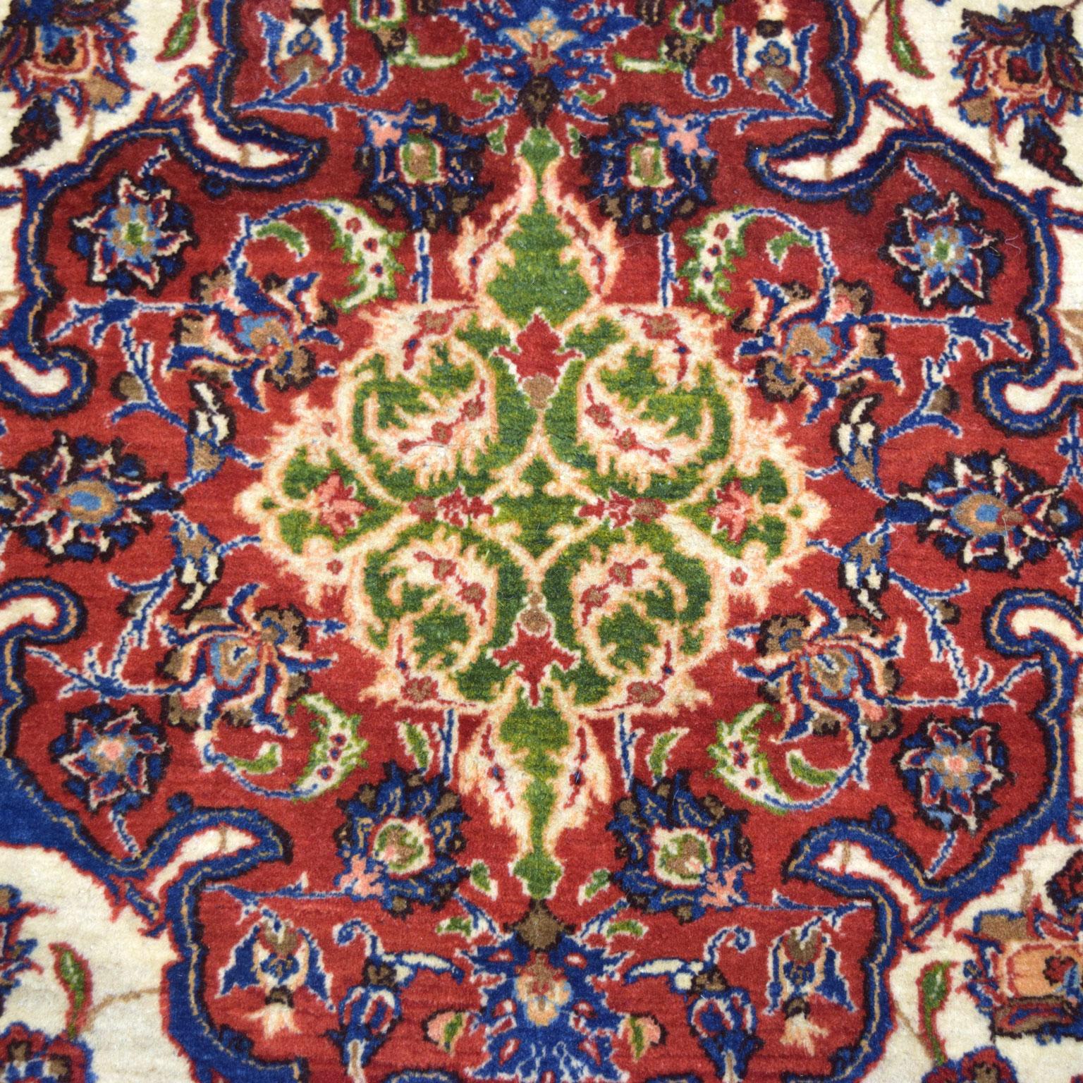 Vegetable Dyed Antique 1900s Woo Persian Isfahan Rug, Red, Cream, and Gold, 5' x 7' For Sale