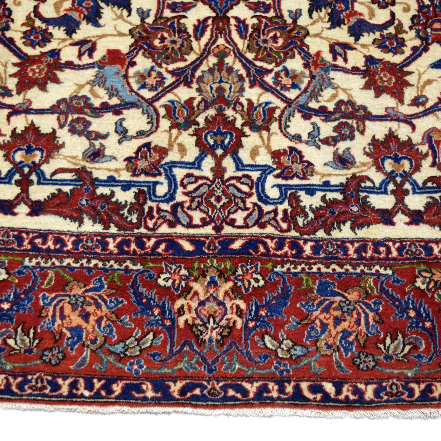 Early 20th Century Antique 1900s Woo Persian Isfahan Rug, Red, Cream, and Gold, 5' x 7' For Sale