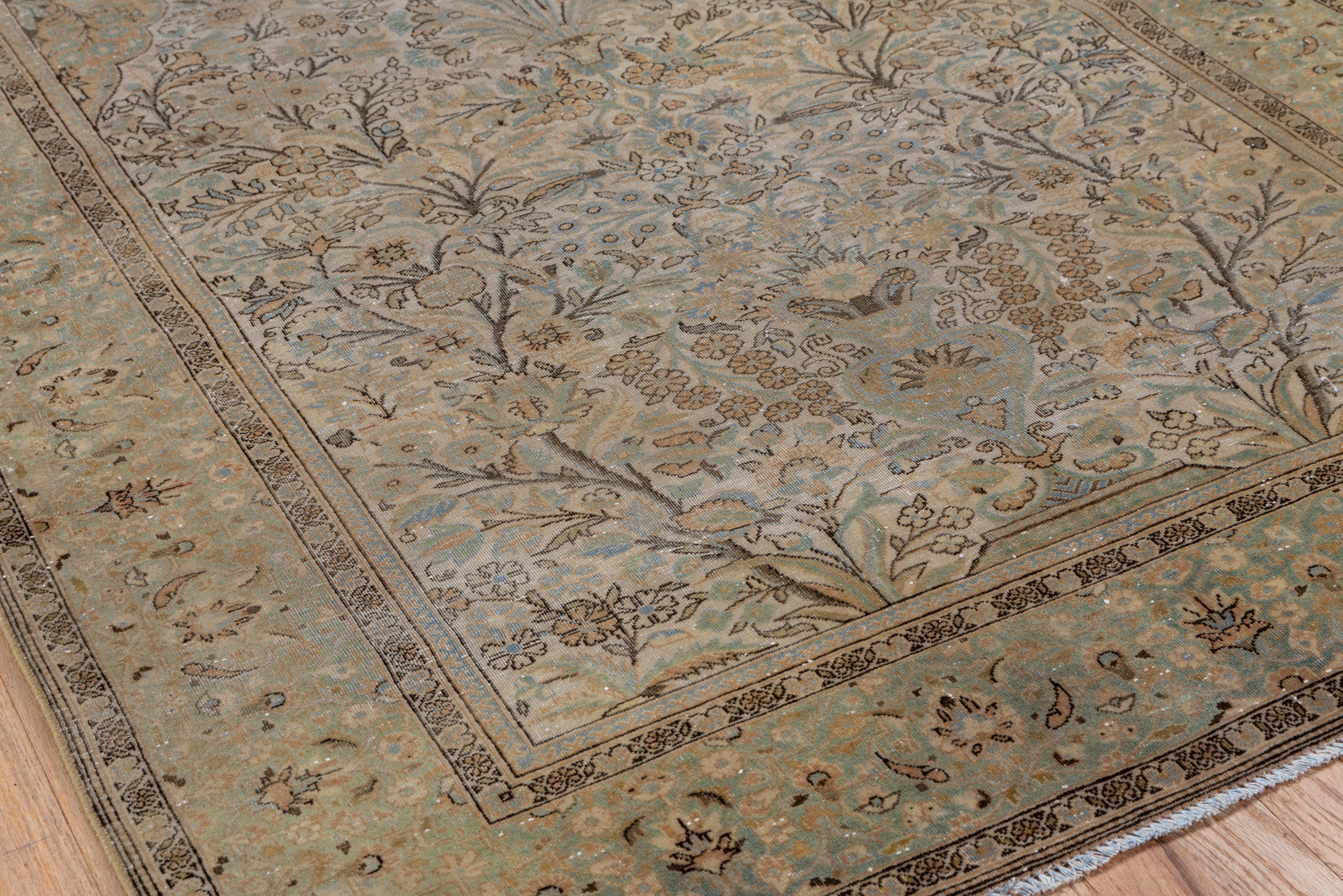Hand-Knotted Fine Antique Persian Kashan Scatter Rugs with Earth Tones, Blues & Greens For Sale