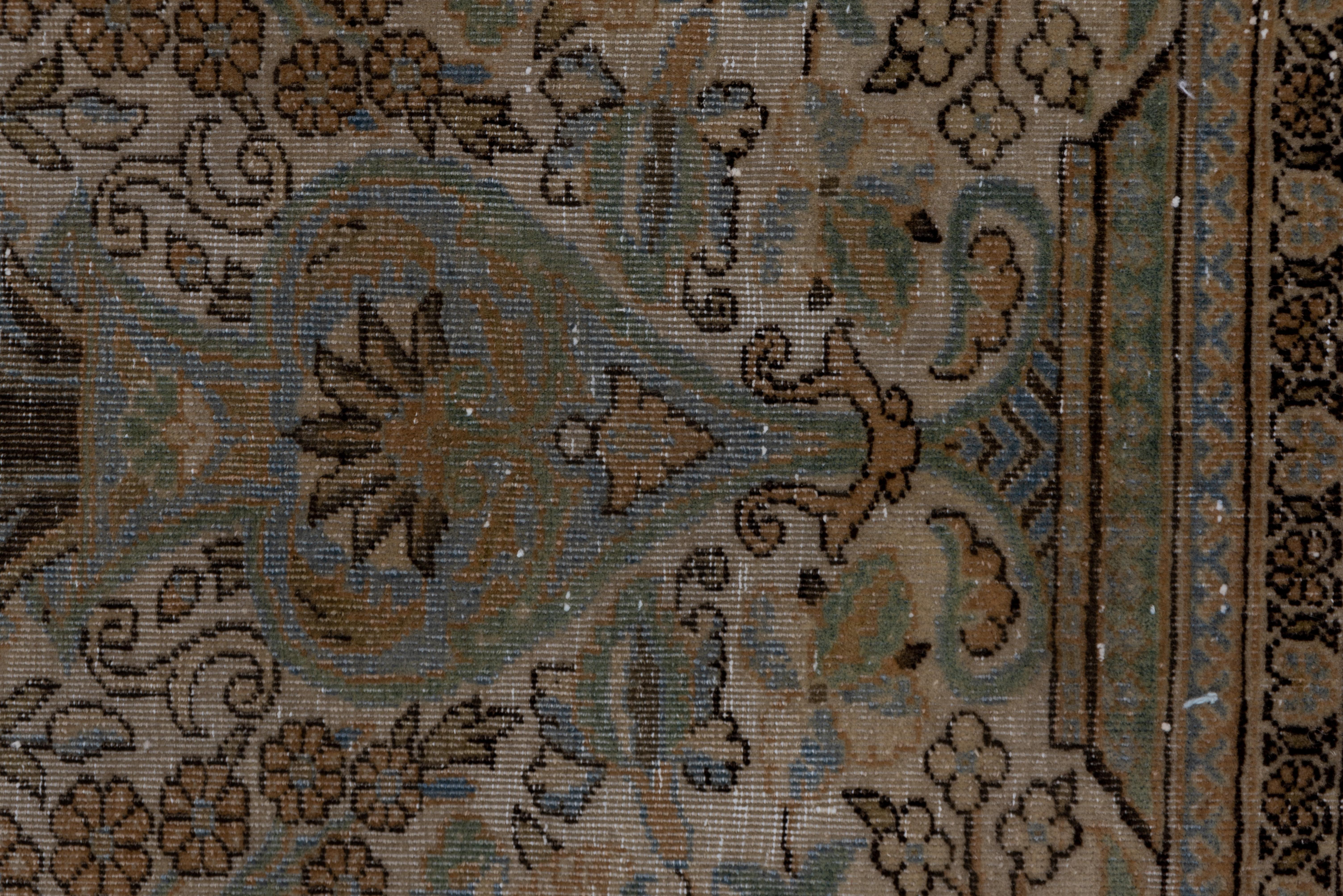 Wool Fine Antique Persian Kashan Scatter Rugs with Earth Tones, Blues & Greens For Sale