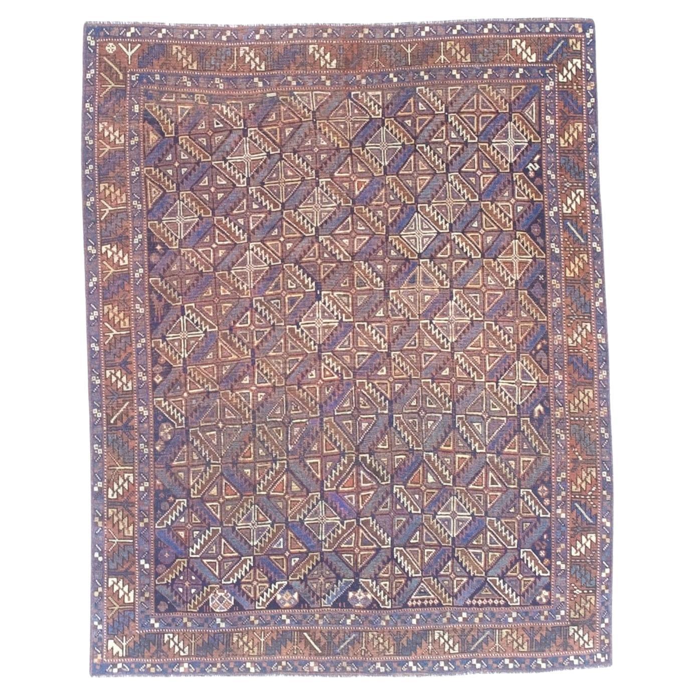 Fine Antique Persian Khamseh Tribal Wool Rug 4'8" x 5’10”