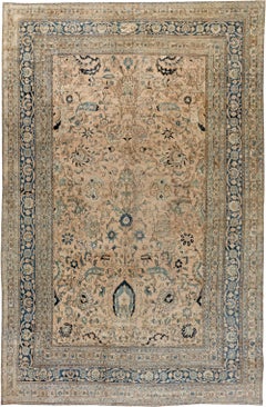 Fine Antique Persian Khorassan Beige and Blue Wool Rug by Doris Leslie Blau