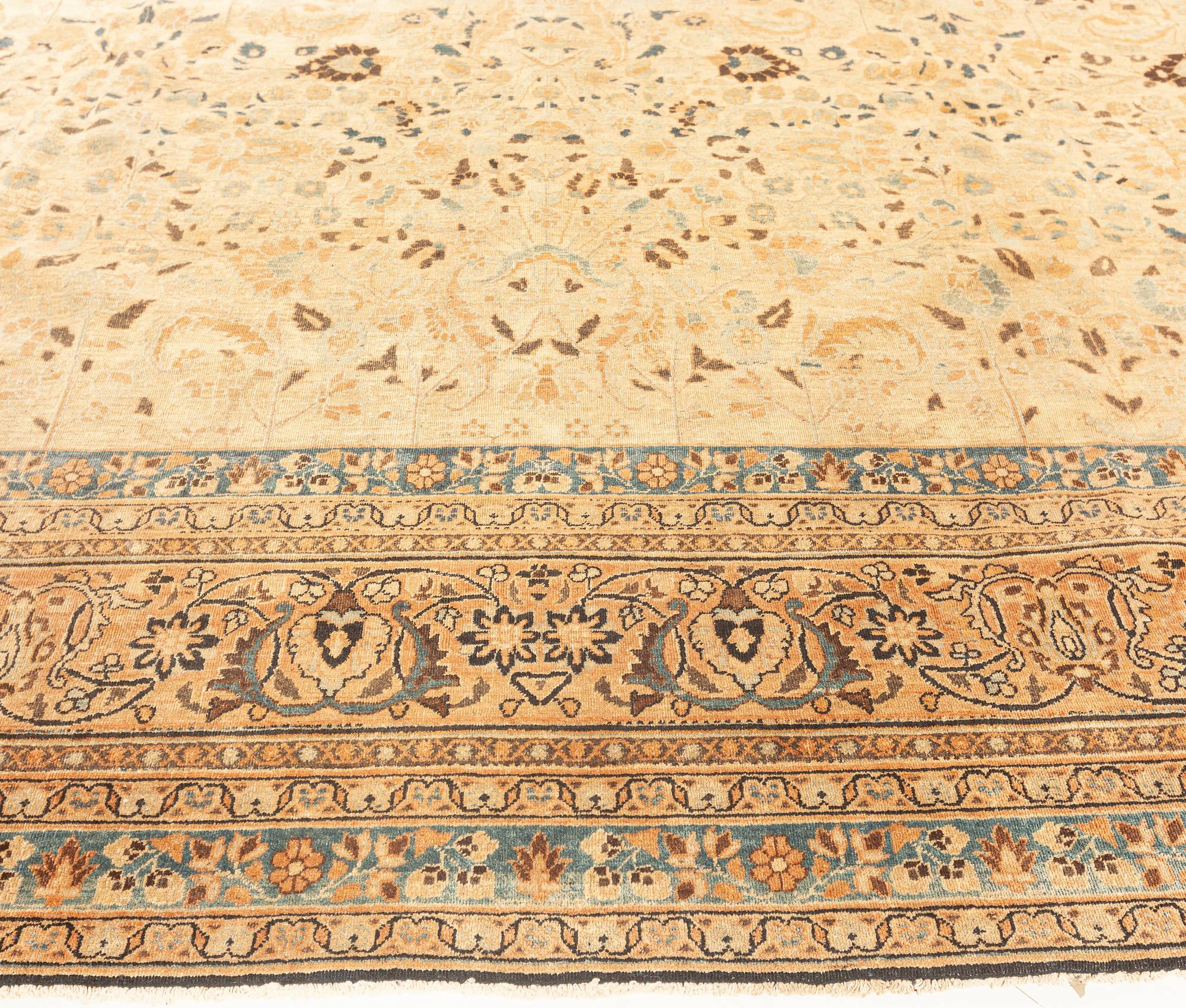Antique Persian Khorassan Botanic Handmade Wool Rug For Sale 2