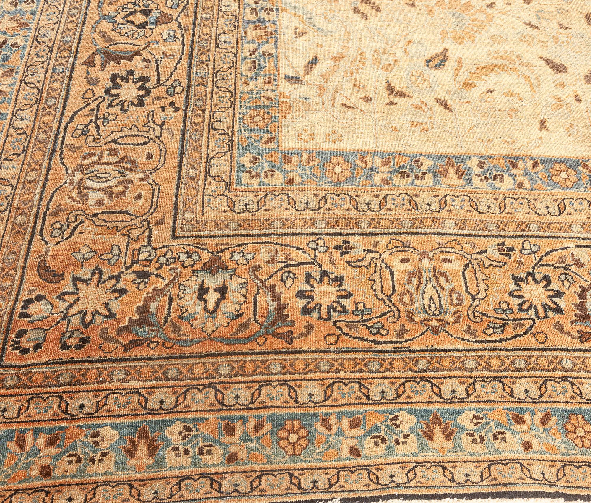 Antique Persian Khorassan Botanic Handmade Wool Rug For Sale 3