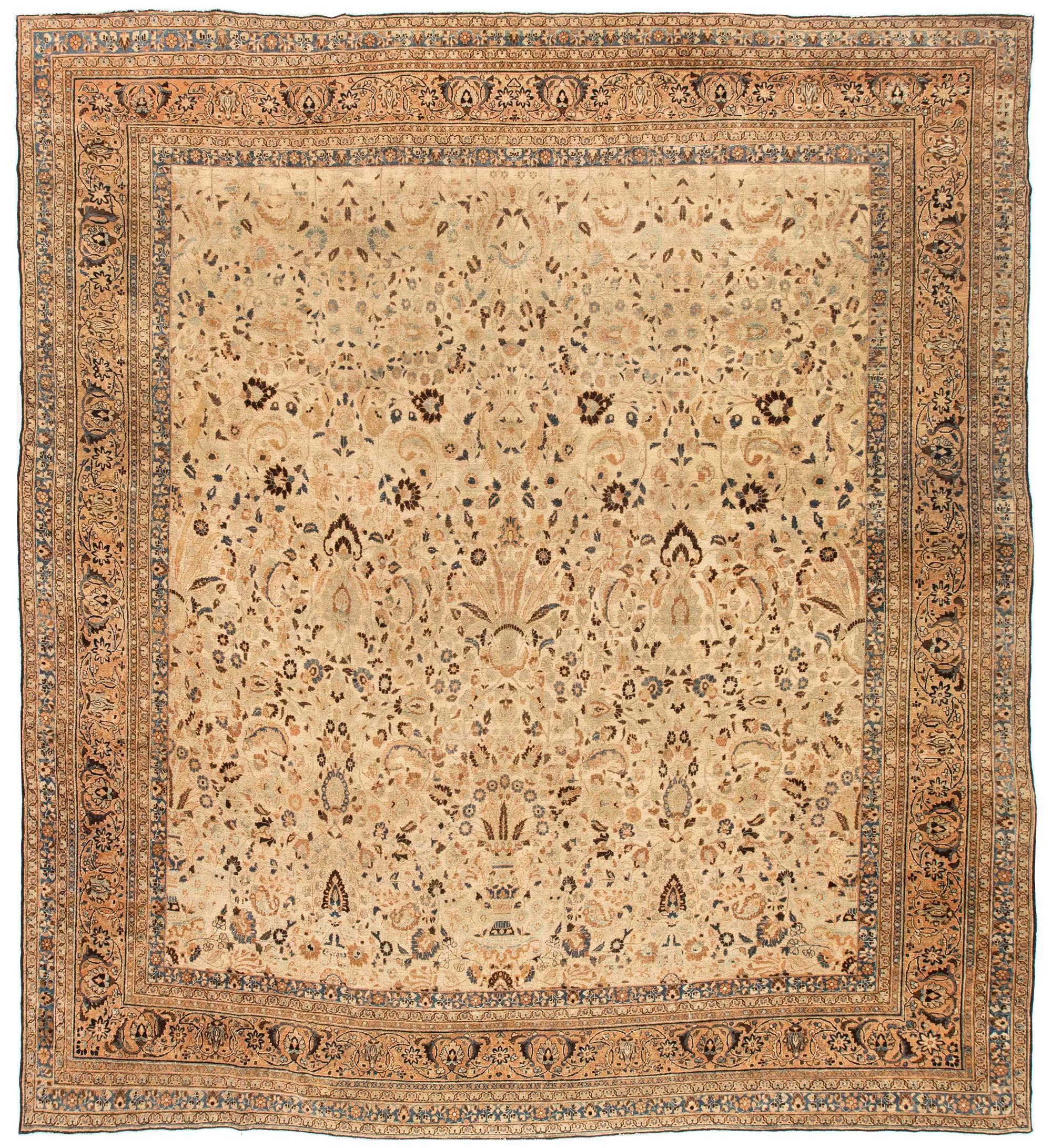 Antique Persian Khorassan Botanic Handmade Wool Rug
