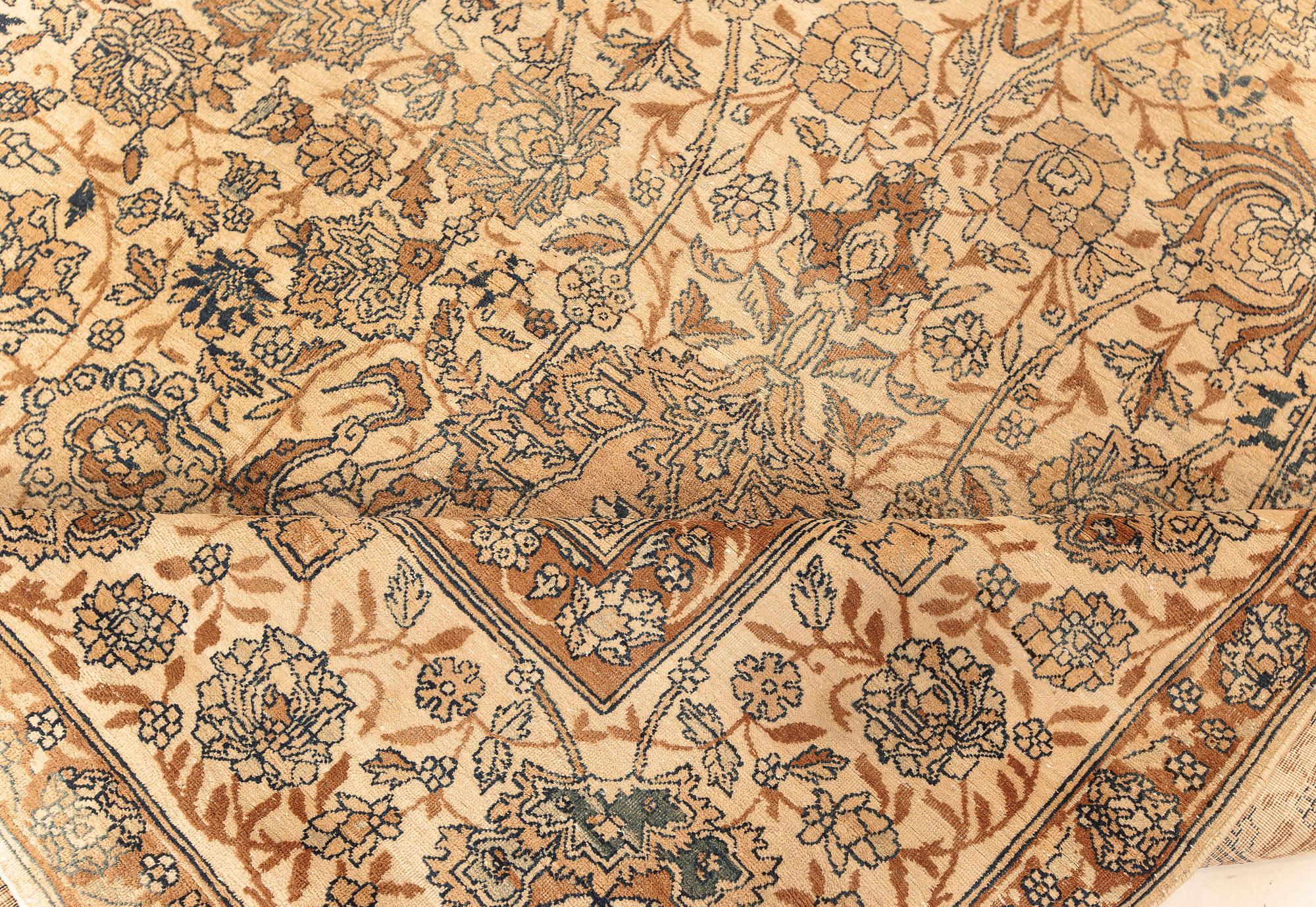 Antique Persian Kirman Beige, Blue, Brown Handmade Wool Rug 'Size Adjusted'
Size: 10'9