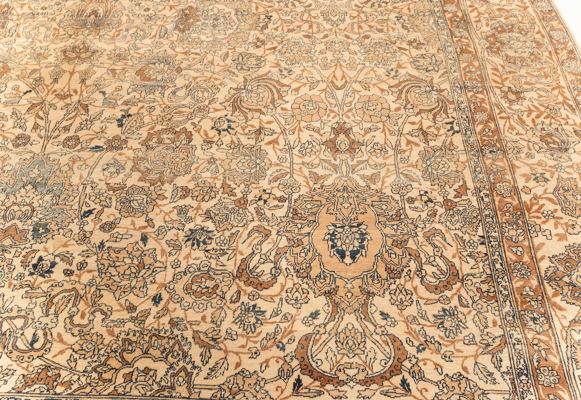 Hand-Knotted Antique Persian Kirman Handmade Rug 'Size Adjusted' For Sale