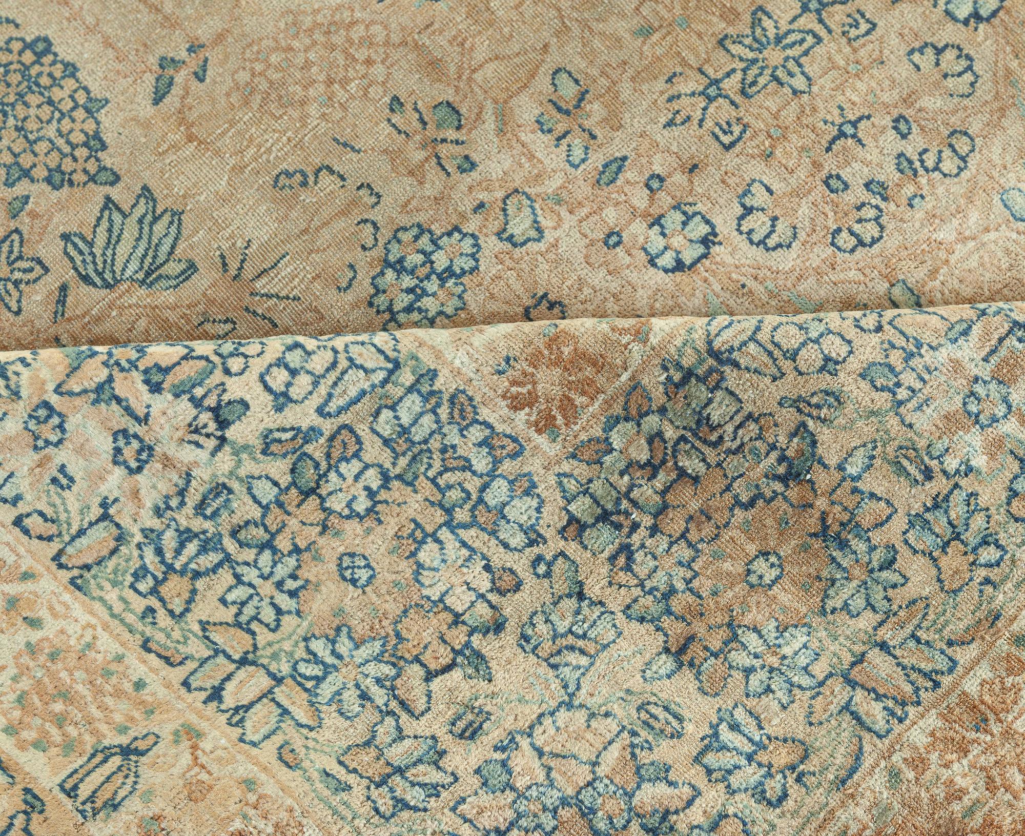 Antique Persian Kirman Beige, Blue, Green Handmade Wool Rug
Size: 9'10