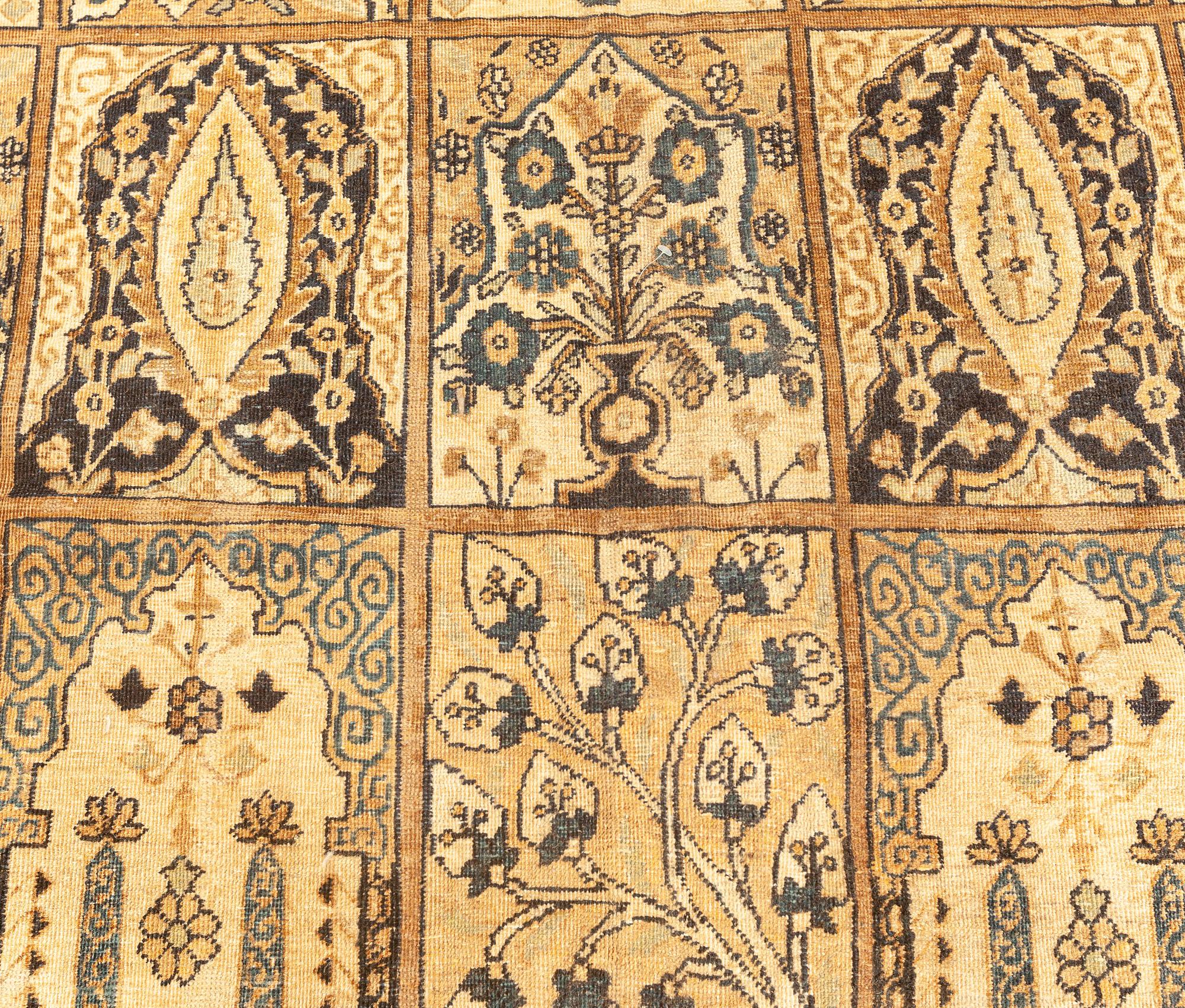 Hand-Woven 19th Century Persian Kirman Botanic Handmade Rug For Sale