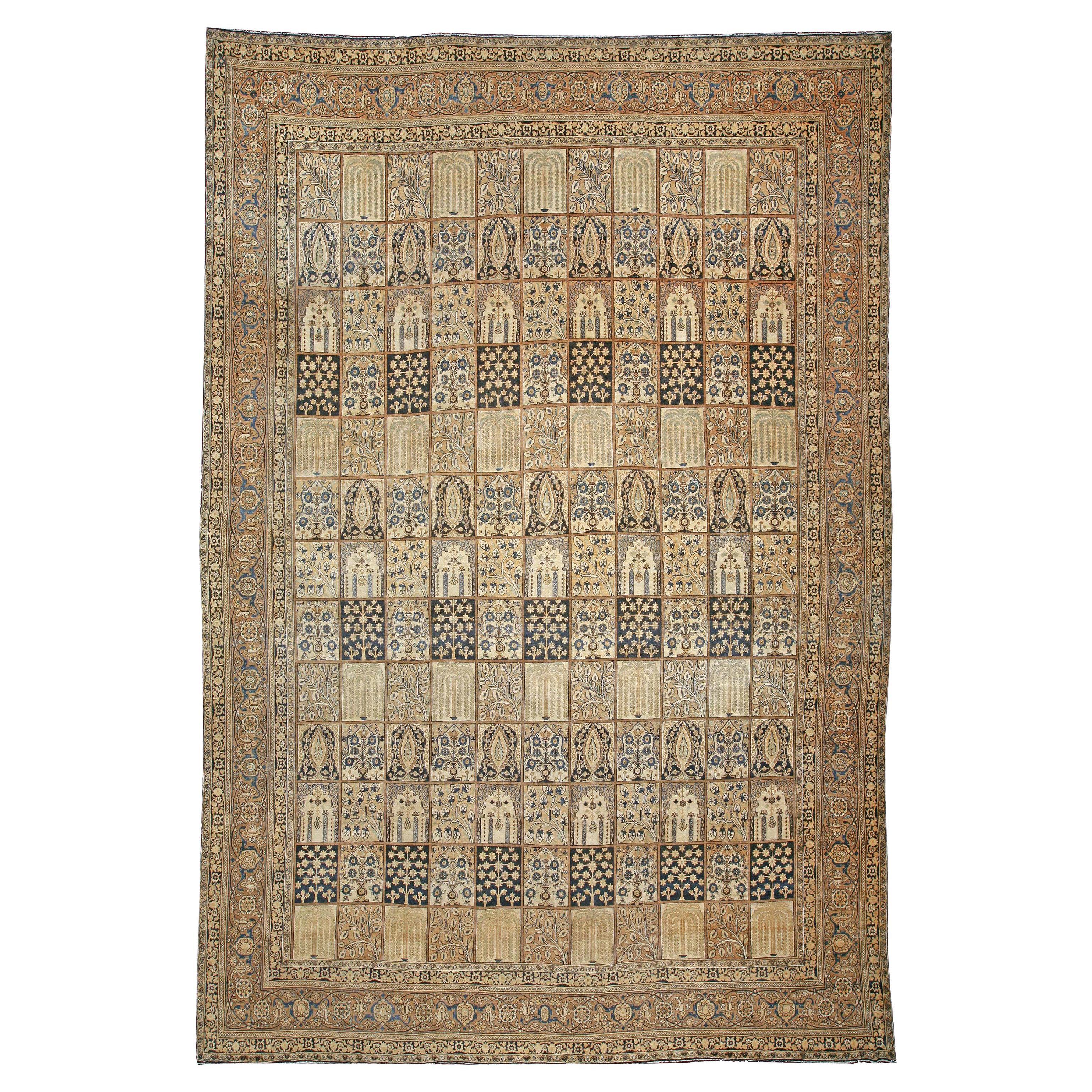 19th Century Persian Kirman Botanic Handmade Rug