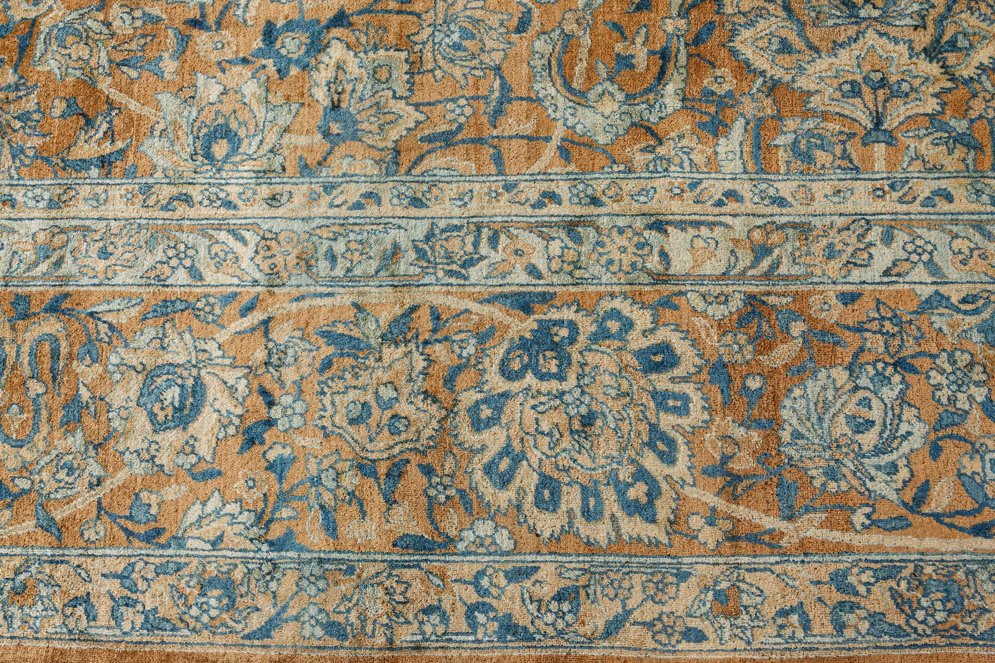 Hand-Knotted Antique Persian Kirman Handmade Wool Rug For Sale