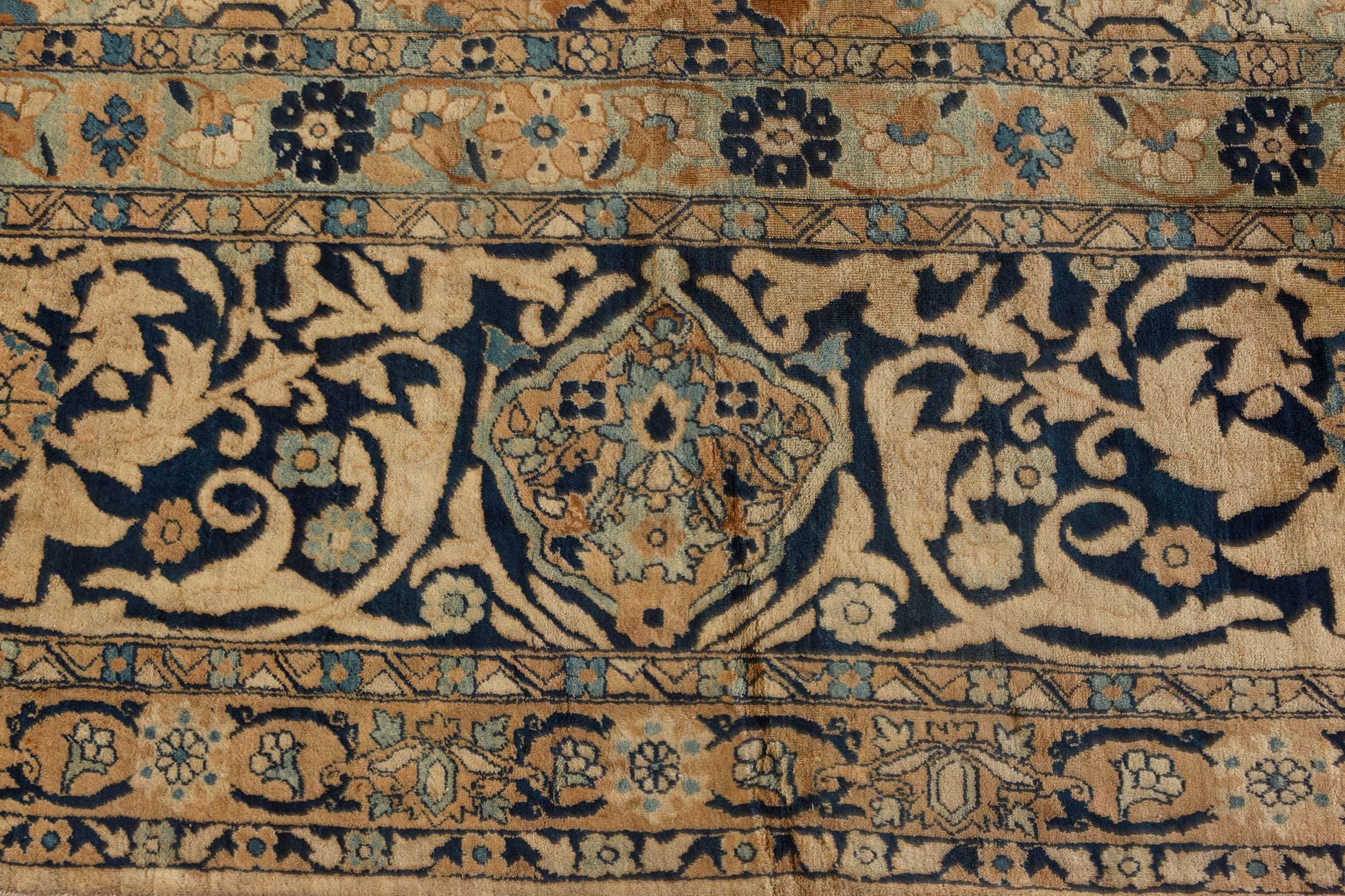 Hand-Knotted Antique Persian Kirman Handmade Wool Carpet For Sale