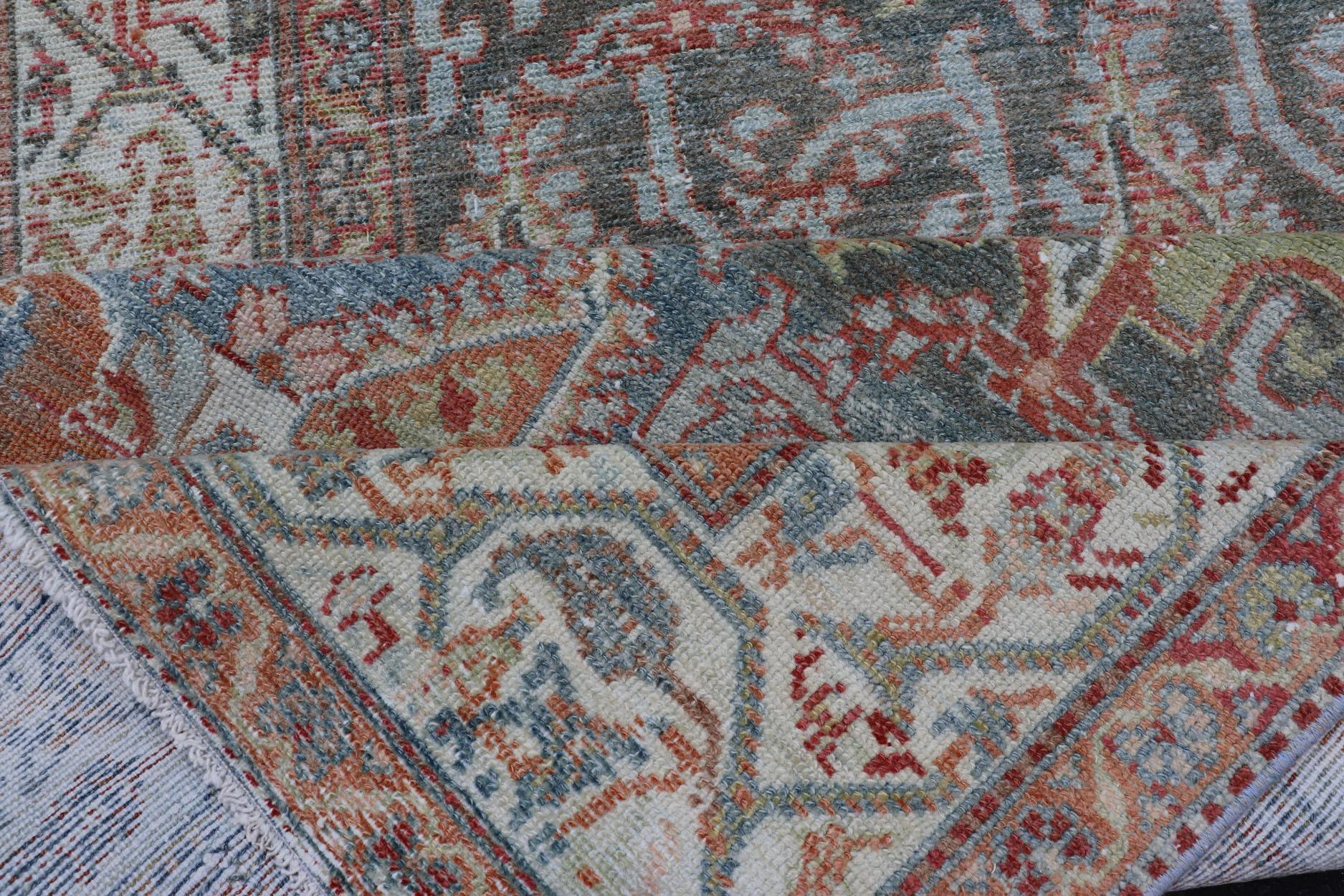 Fine Antique Persian Malayer Runner in Soft Tones of Blue, Red, Brown and Cream For Sale 8