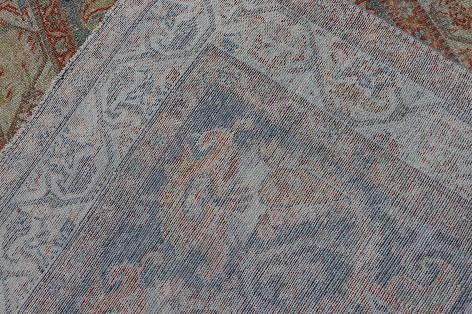 Fine Antique Persian Malayer Runner in Soft Tones of Blue, Red, Brown and Cream For Sale 9