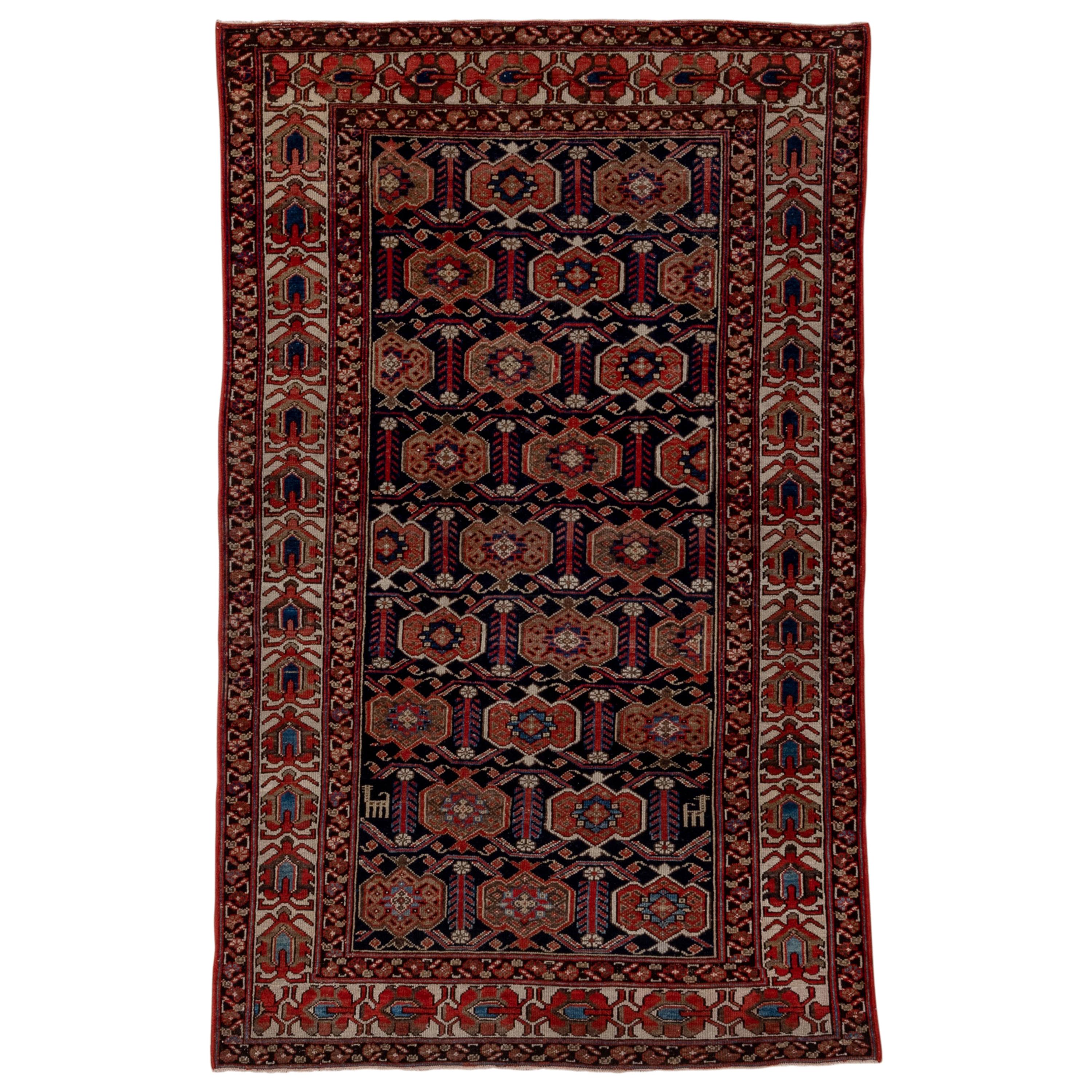 Fine Antique Persian Malayer Scatter Rug All-Over Blue and Red Field circa 1920s For Sale