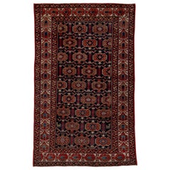Fine Antique Persian Malayer Scatter Rug All-Over Blue and Red Field circa 1920s